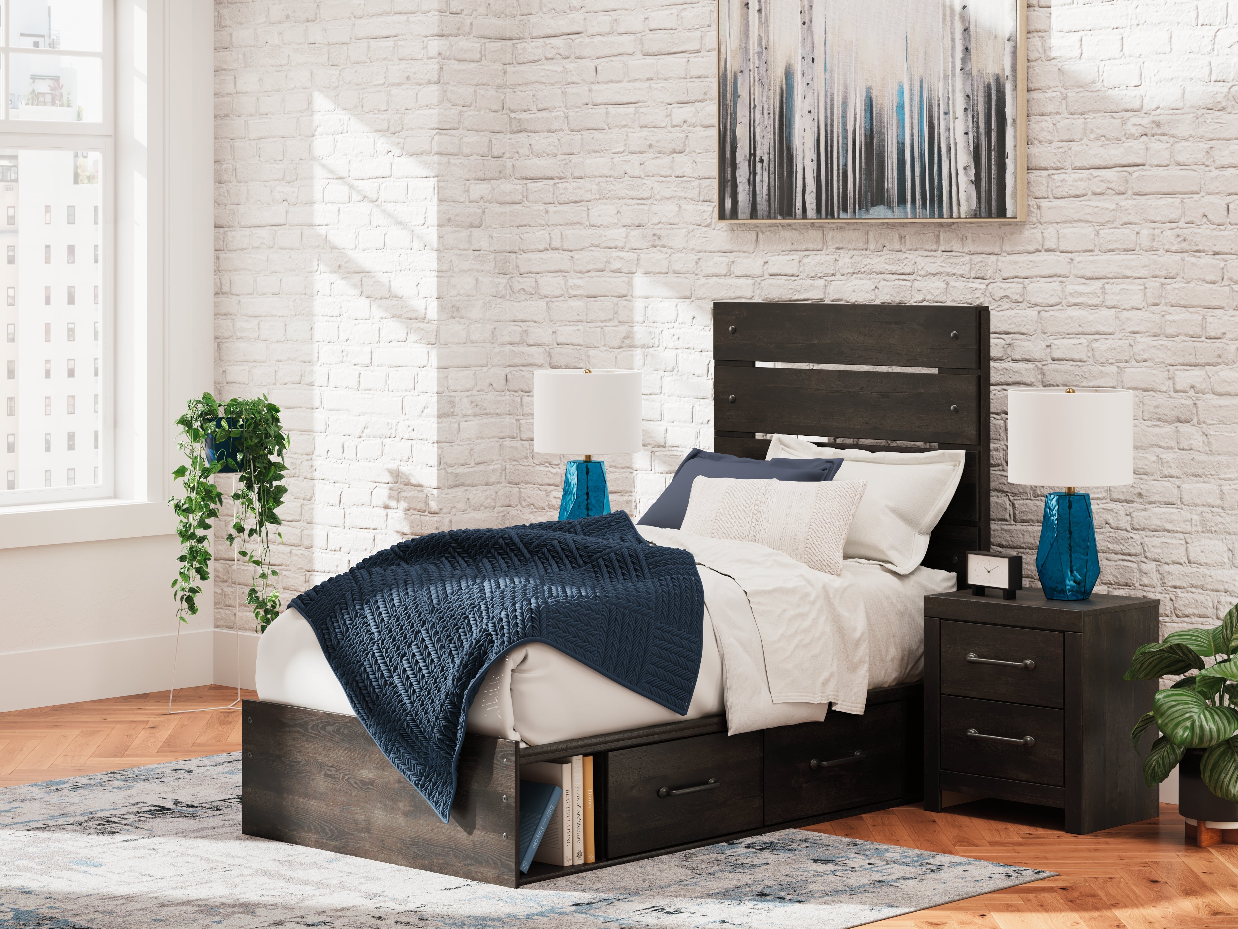 Elite Furniture Outlet - Ashley Furniture - Hollivern Bedroom - Twin Panel Storage Bed / Dark Gray - PCB2108B17