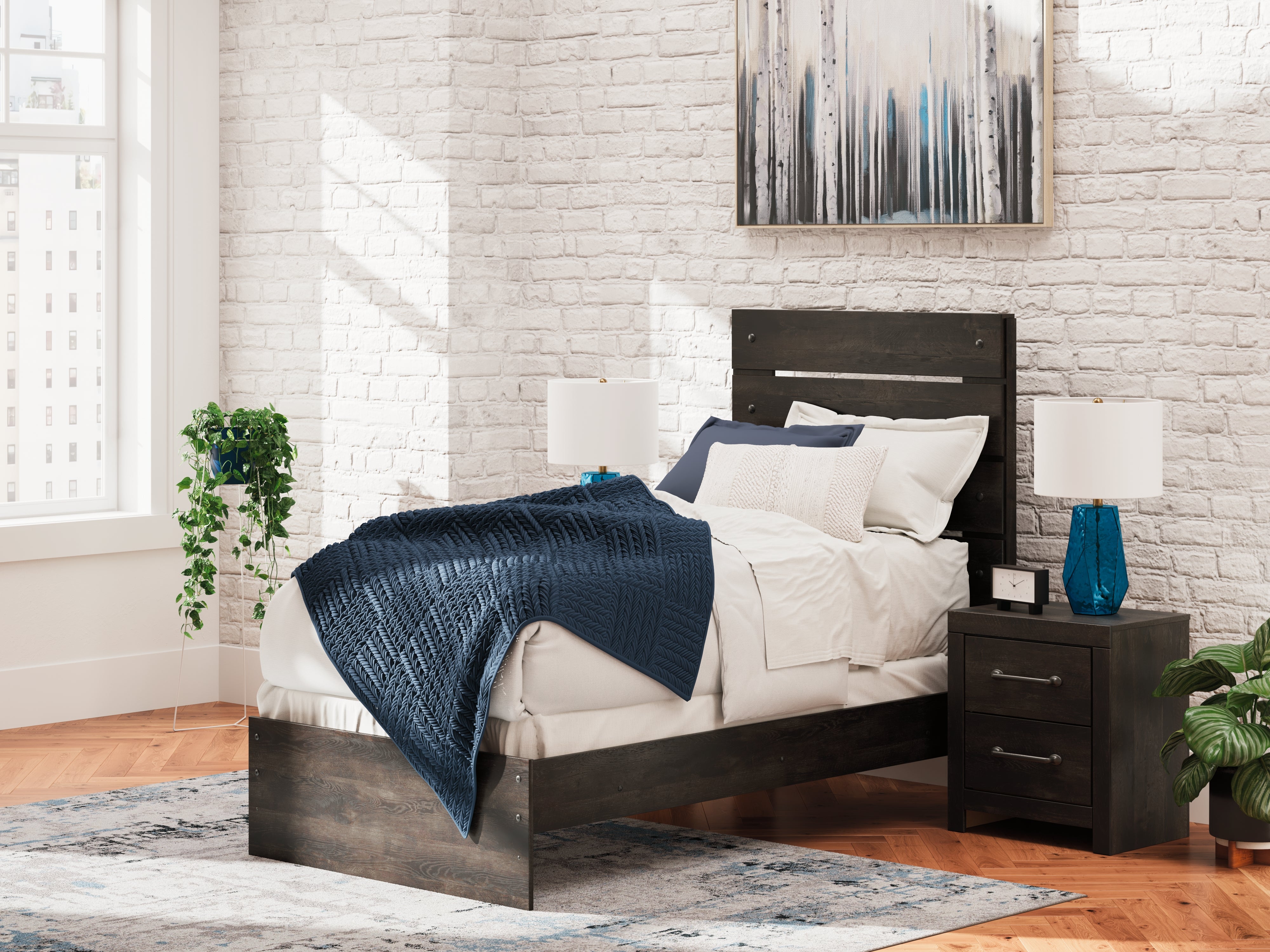 Elite Furniture Outlet - Ashley Furniture - Hollivern Bedroom - Twin Panel Bed / Dark Gray - PCB2108B11