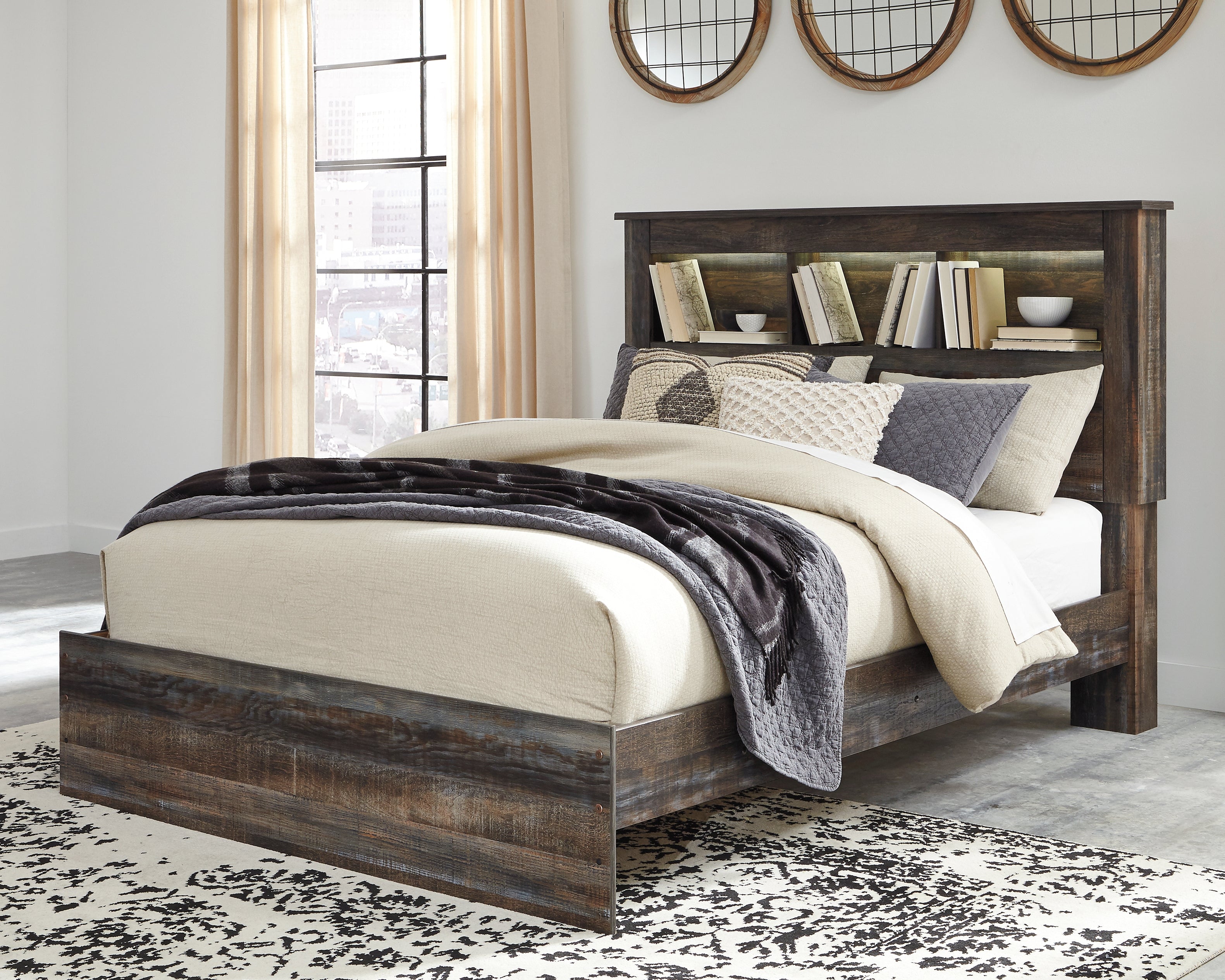 Elite Furniture Outlet - Ashley Furniture - Drystan Bedroom - Queen Bookcase Bed / Multi - B211B16