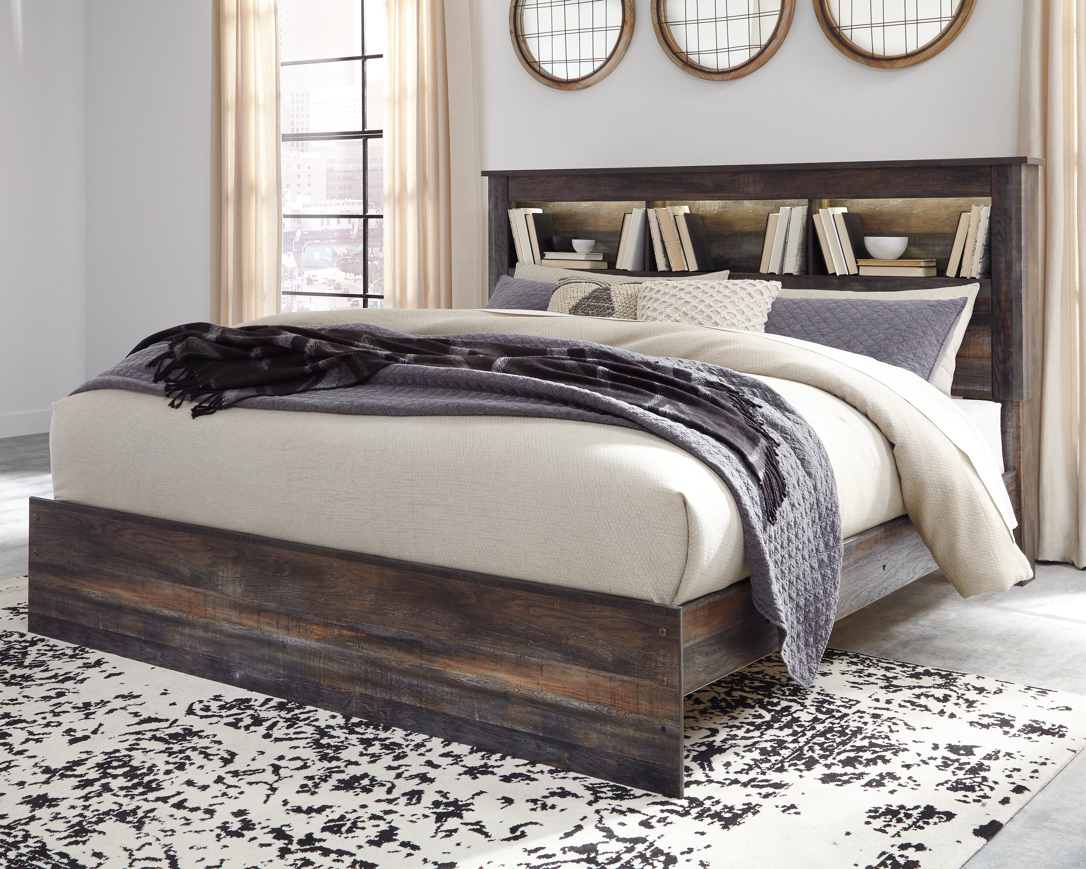 Elite Furniture Outlet - Ashley Furniture - Drystan Bedroom - King Bookcase Bed / Multi - B211B53