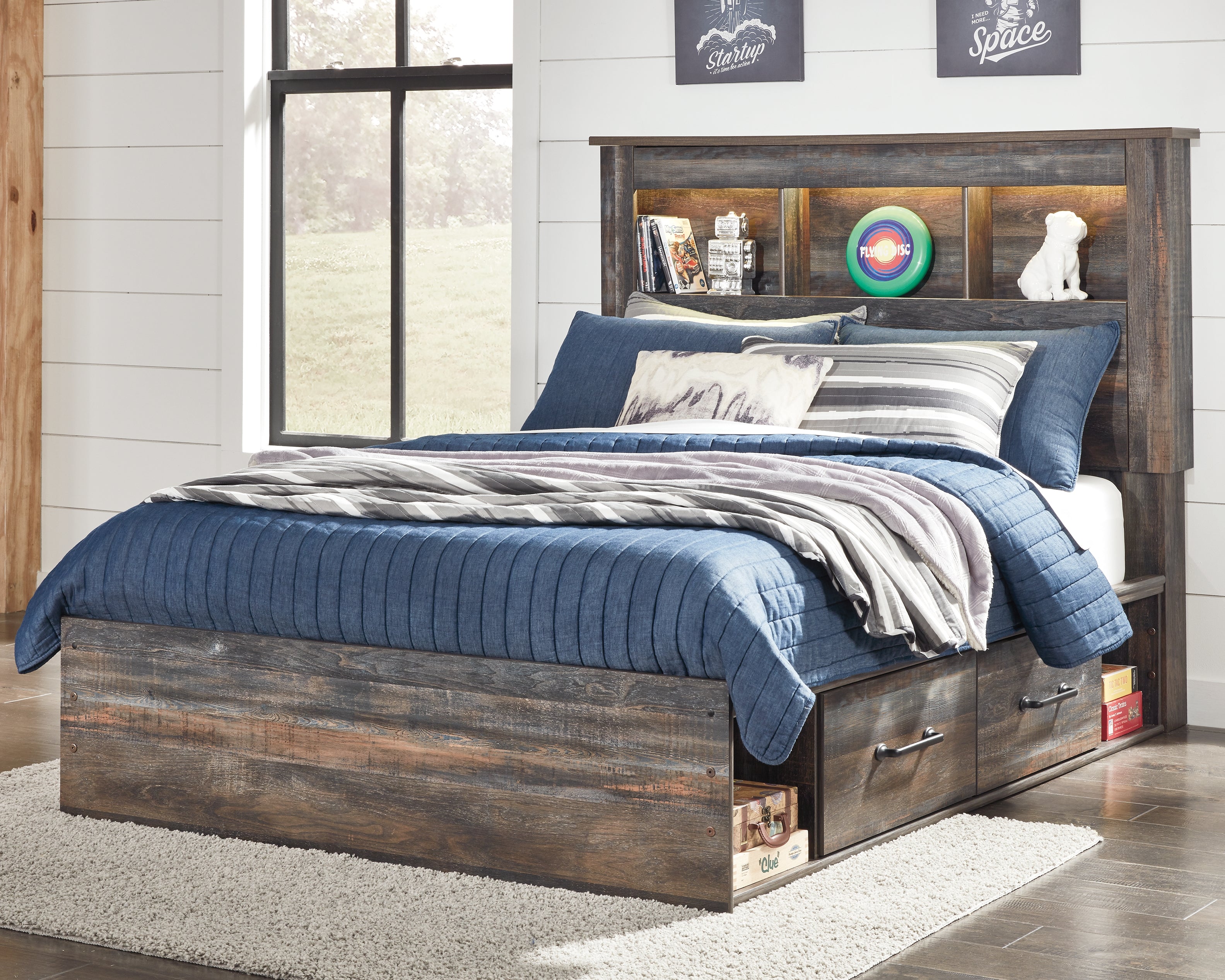 Elite Furniture Outlet - Ashley Furniture - Drystan Bedroom - Full Bookcase Bed with 4 Storage Drawers / Multi - B211B45