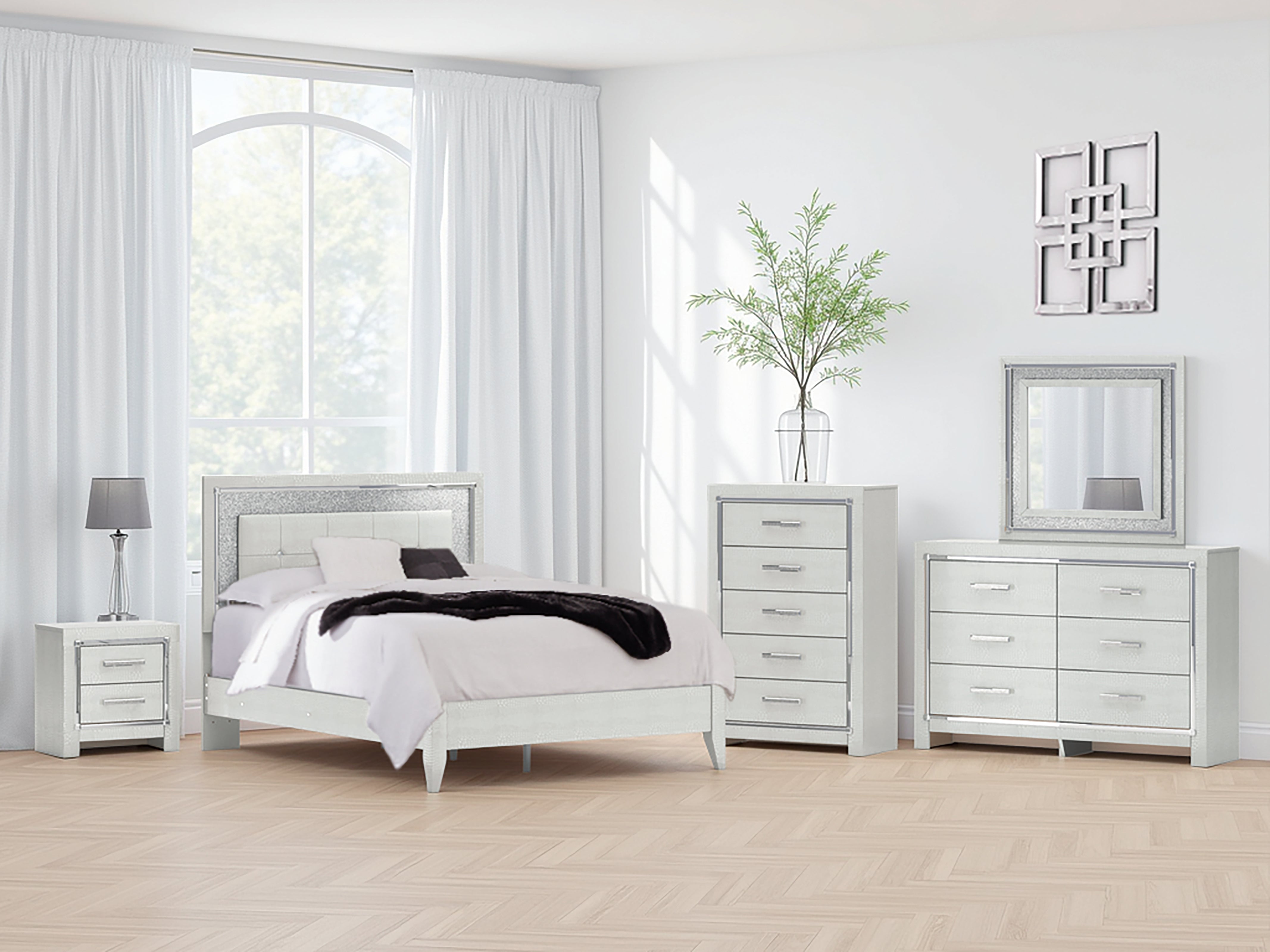 Elite Furniture Outlet - Ashley Furniture - Zyniden Bedroom - Queen Upholstered Panel Bed / Silver - B2114B2