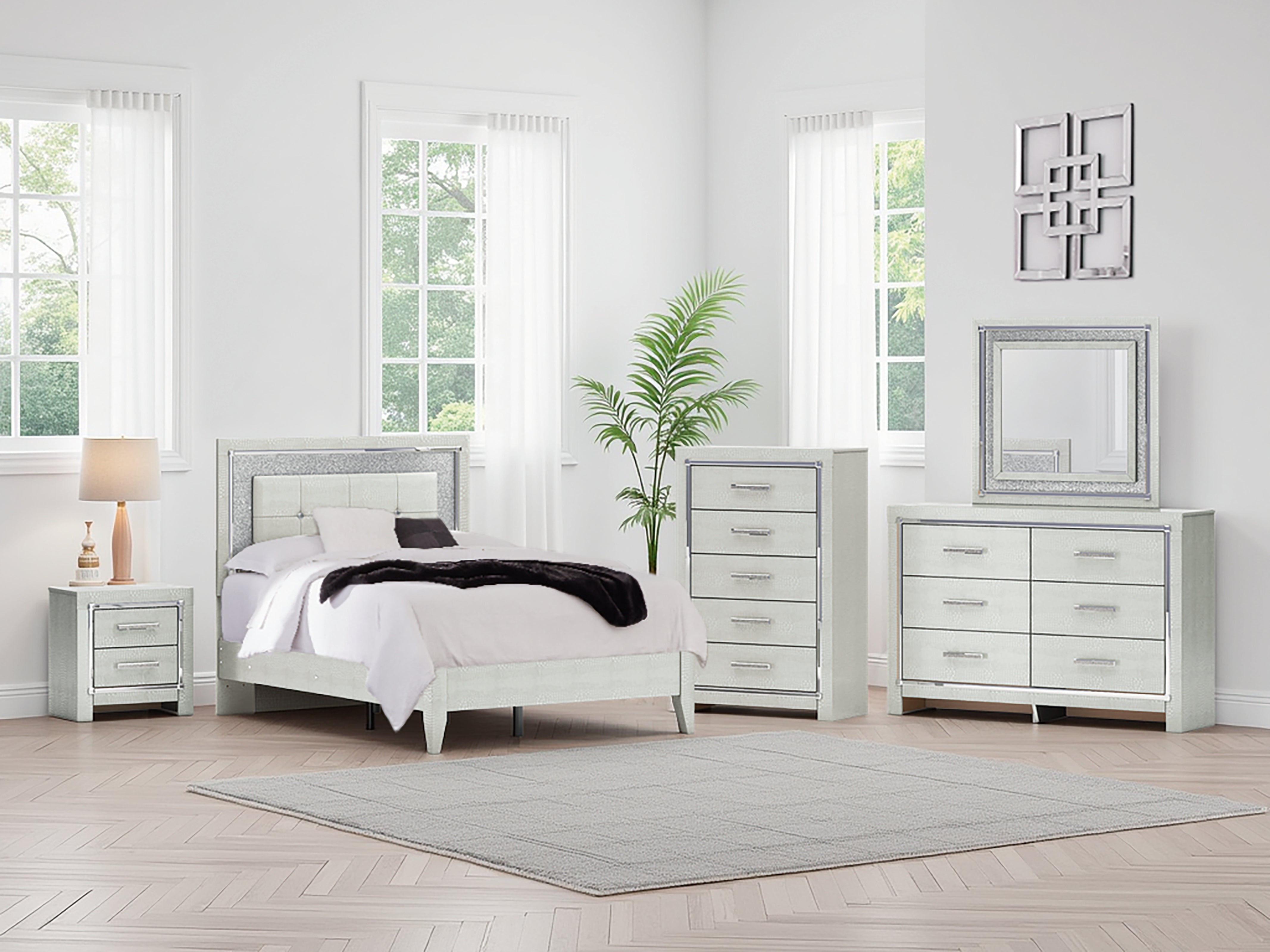 Elite Furniture Outlet - Ashley Furniture - Zyniden Bedroom - Full Upholstered Panel Bed / Silver - B2114B4