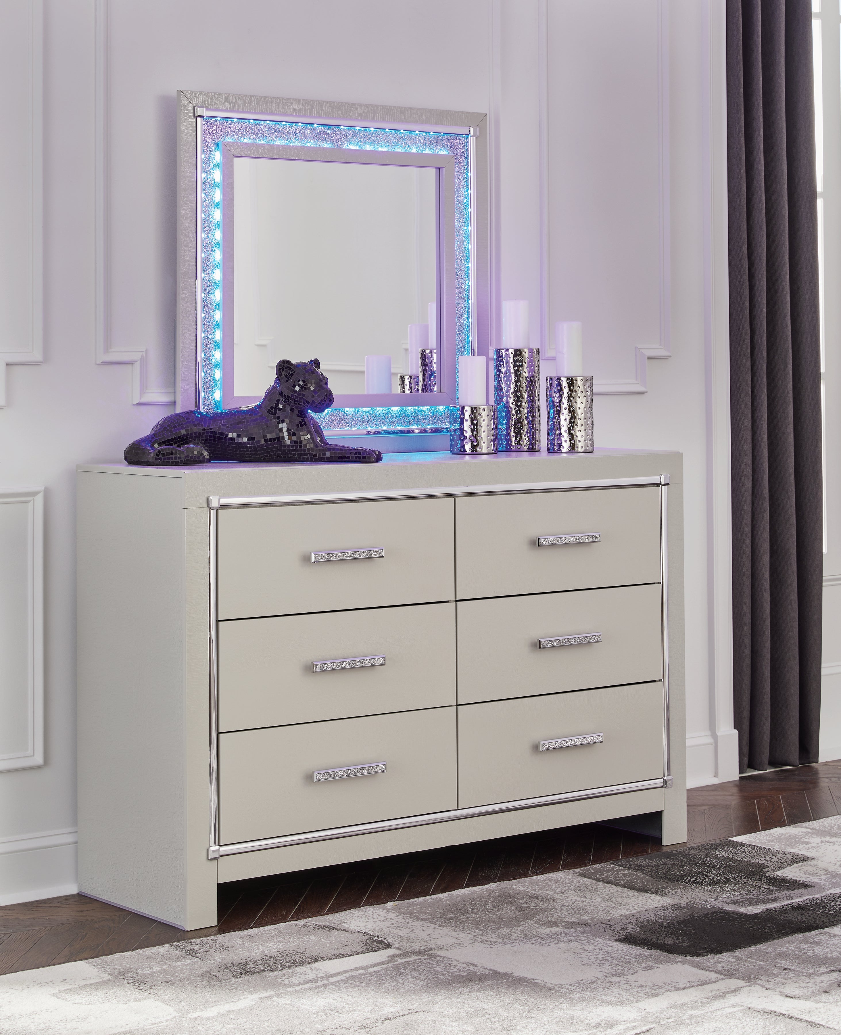 Elite Furniture Outlet - Ashley Furniture - Zyniden Bedroom - Dresser and Mirror / Silver - B2114B1