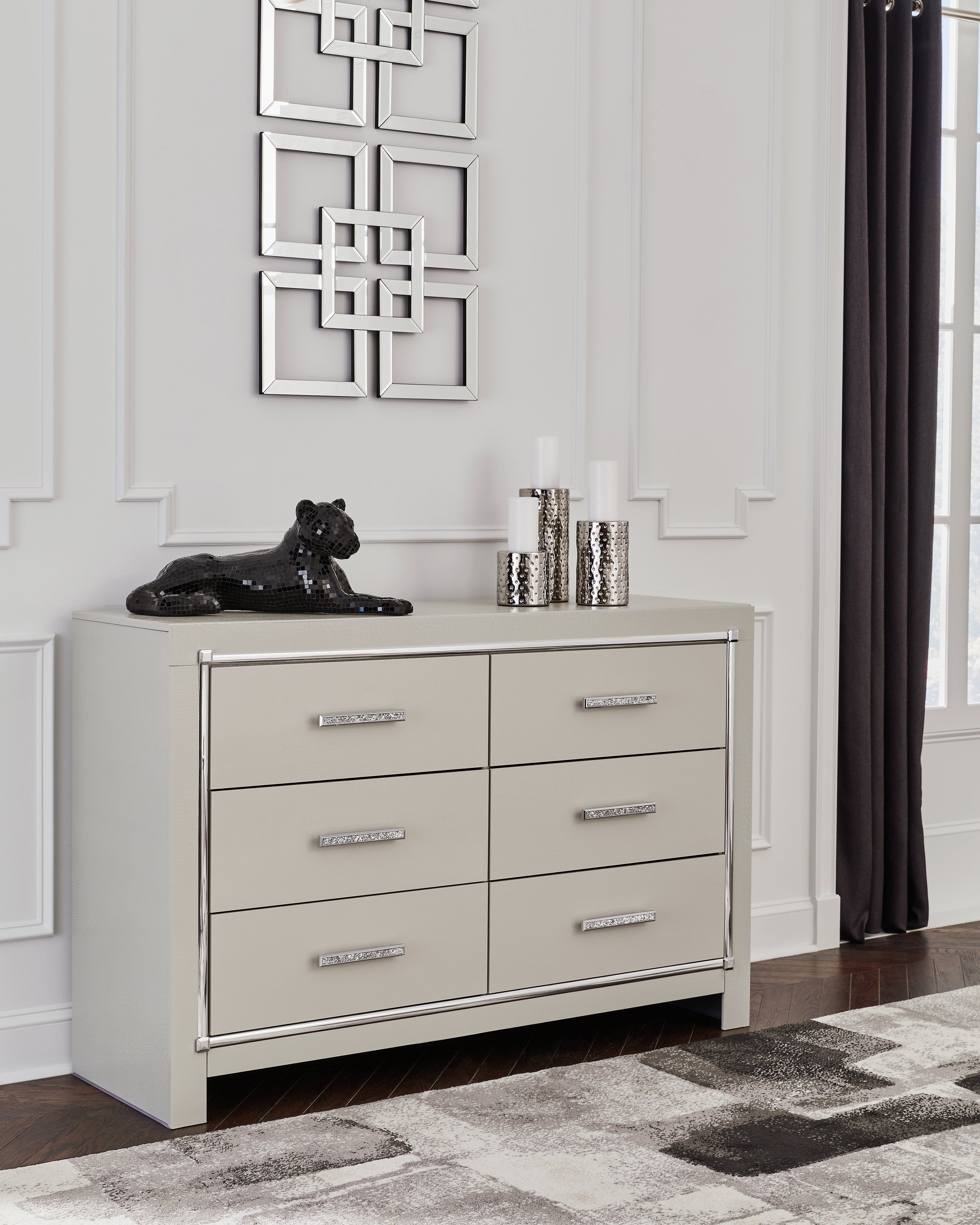 Elite Furniture Outlet - Ashley Furniture - Zyniden Bedroom - Queen Upholstered Panel Bed / Silver - B2114B2