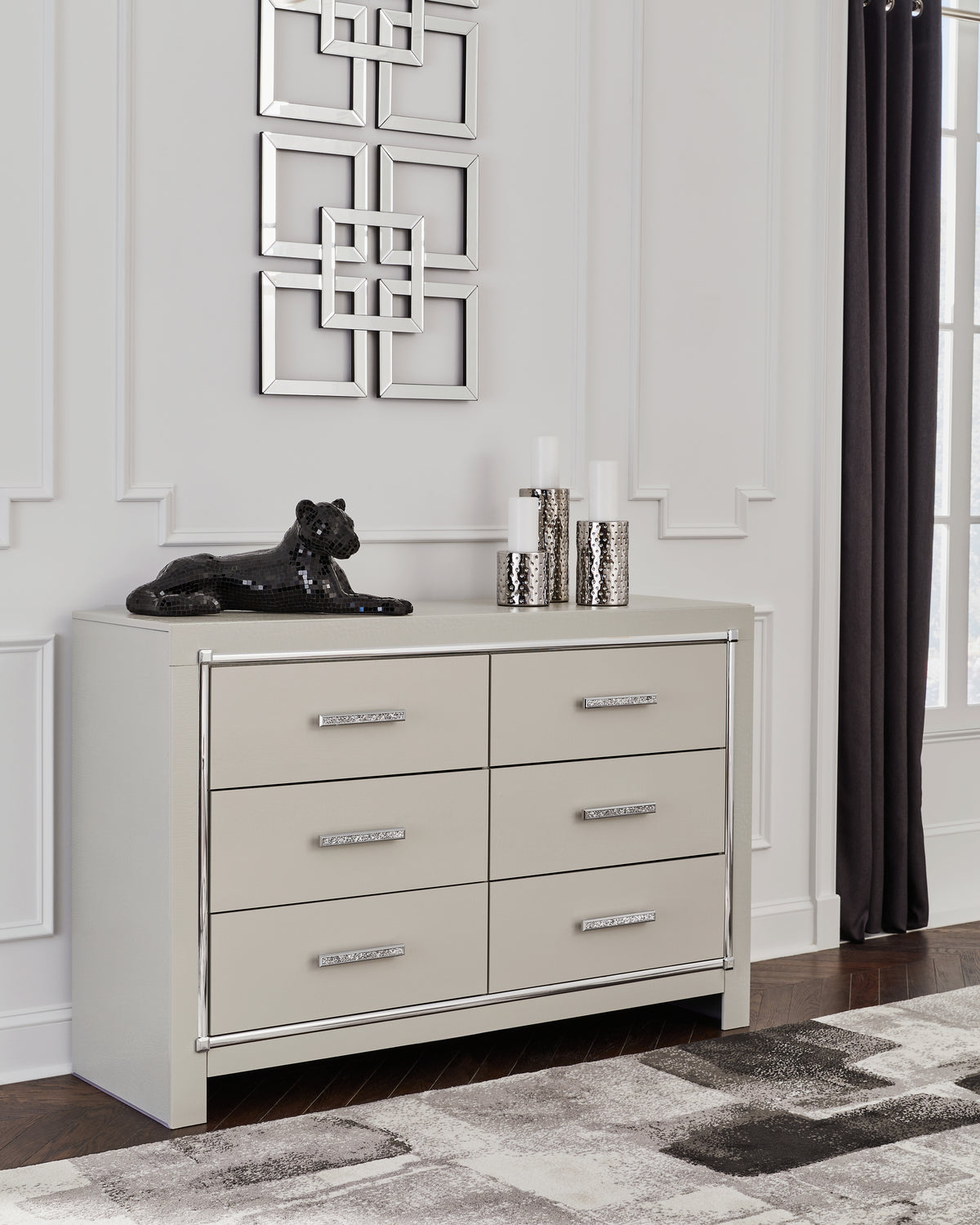 Elite Furniture Outlet - Ashley Furniture - Zyniden Bedroom - Queen Upholstered Panel Bed / Silver - B2114B2