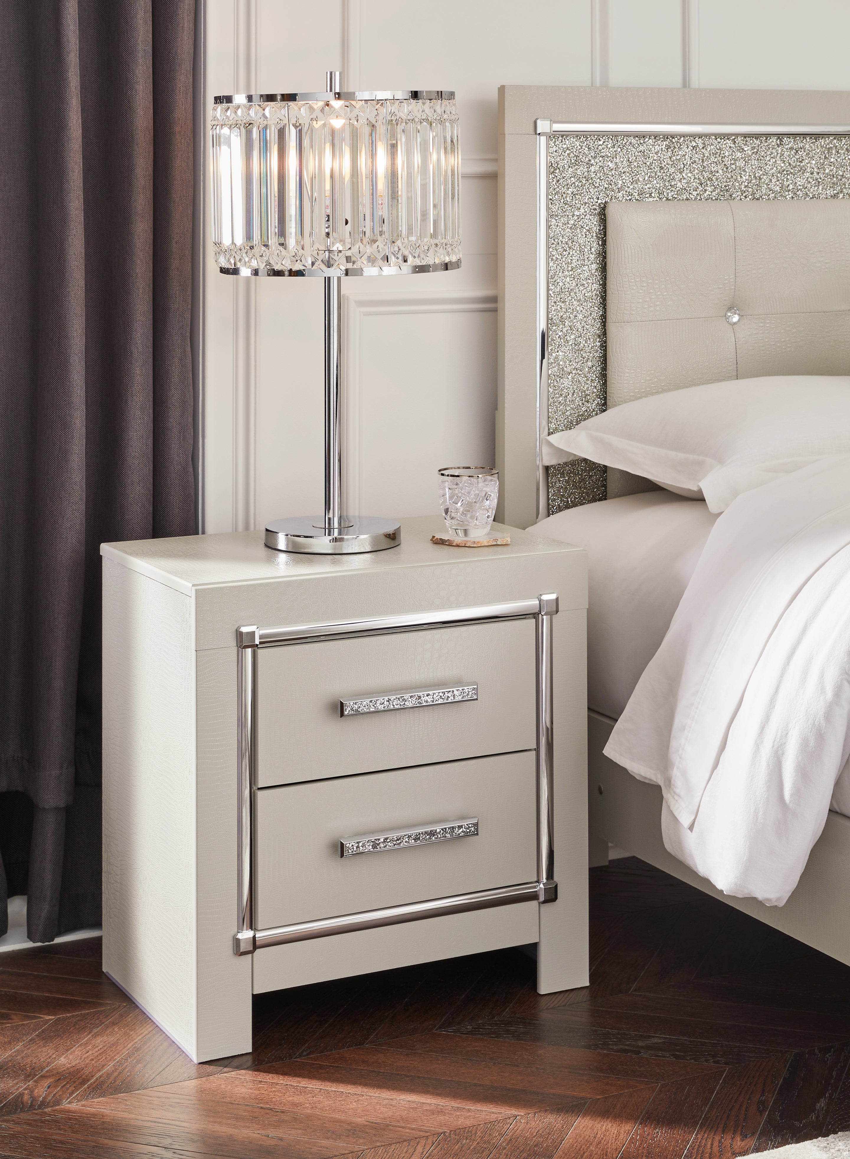 Elite Furniture Outlet - Ashley Furniture - Zyniden Bedroom - Two Drawer Night Stand / Silver - B2114-92