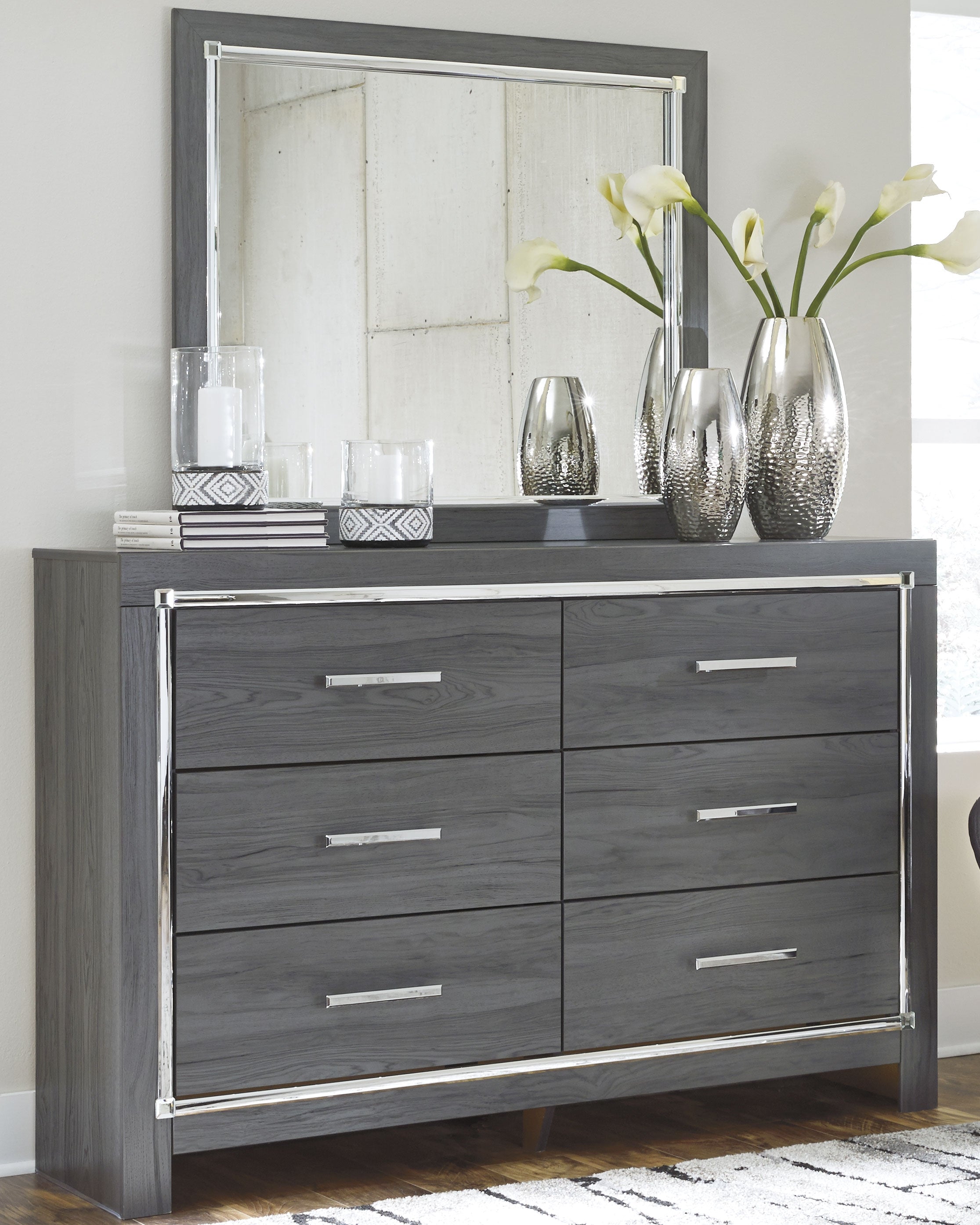 Elite Furniture Outlet - Ashley Furniture - Lodanna Bedroom - Dresser and Mirror / Gray - B214B1