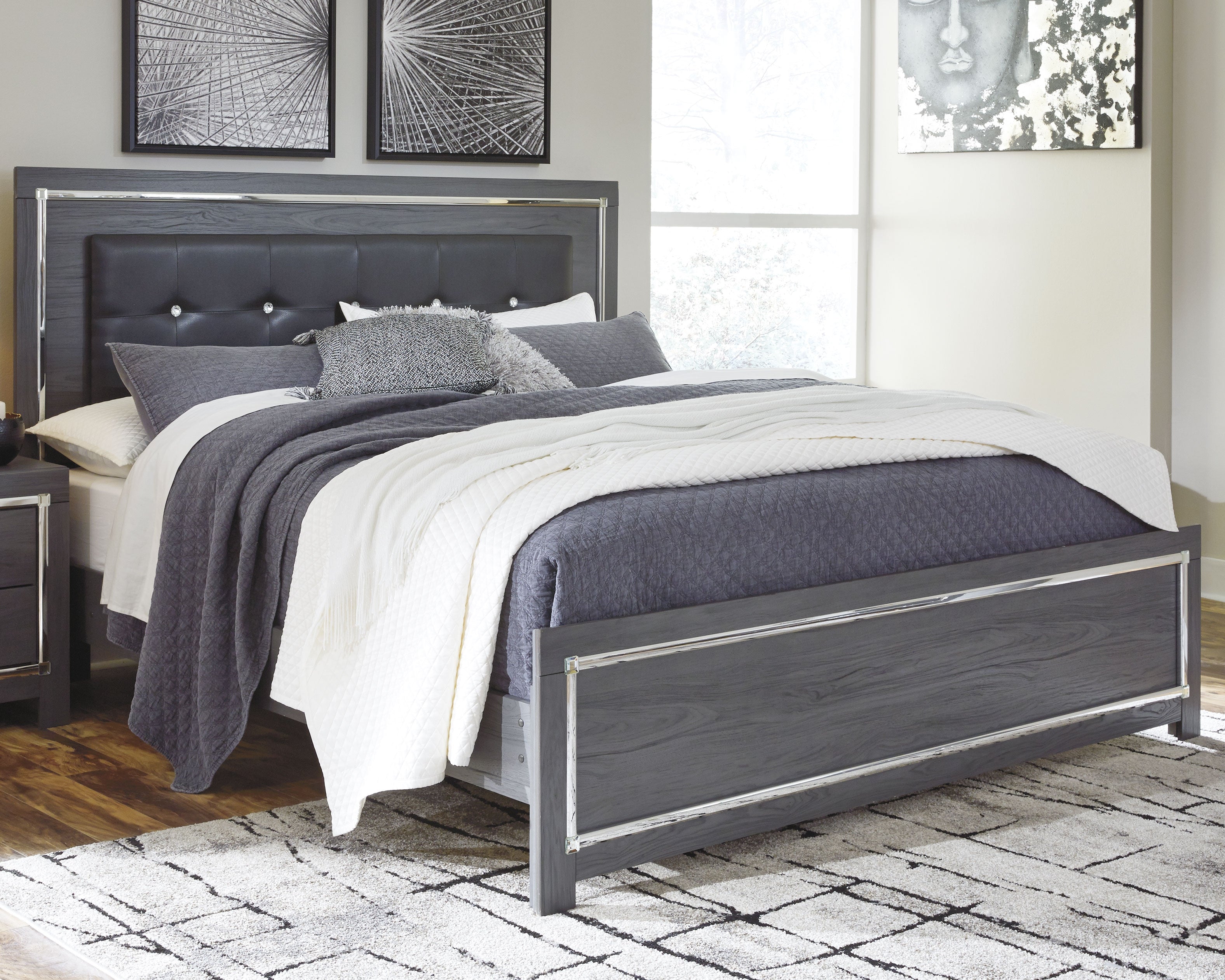 Elite Furniture Outlet - Ashley Furniture - Lodanna Bedroom - King Panel Bed / Gray - B214B10