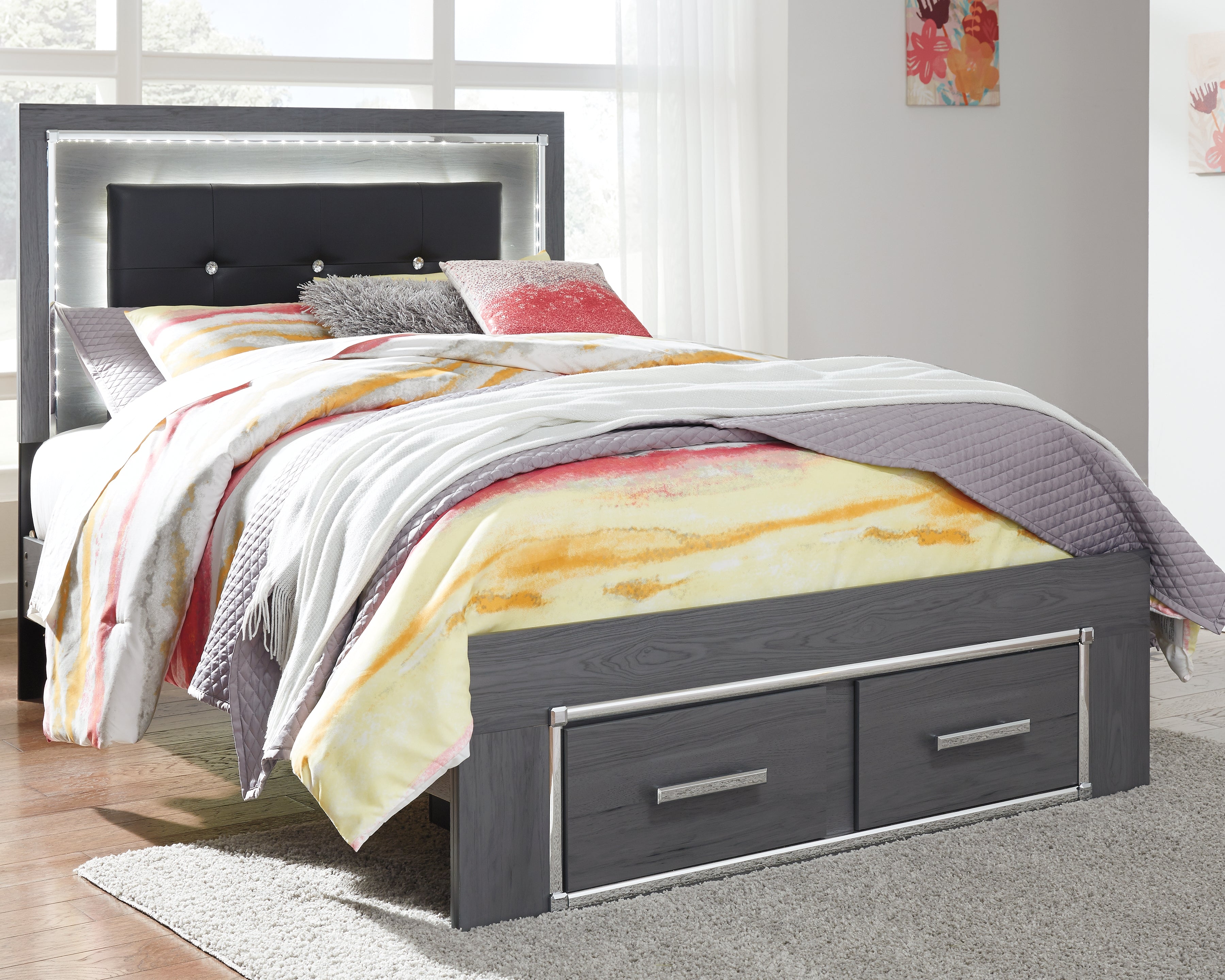 Elite Furniture Outlet - Ashley Furniture - Lodanna Bedroom - Full Panel Bed with 2 Storage Drawers / Gray - B214B5