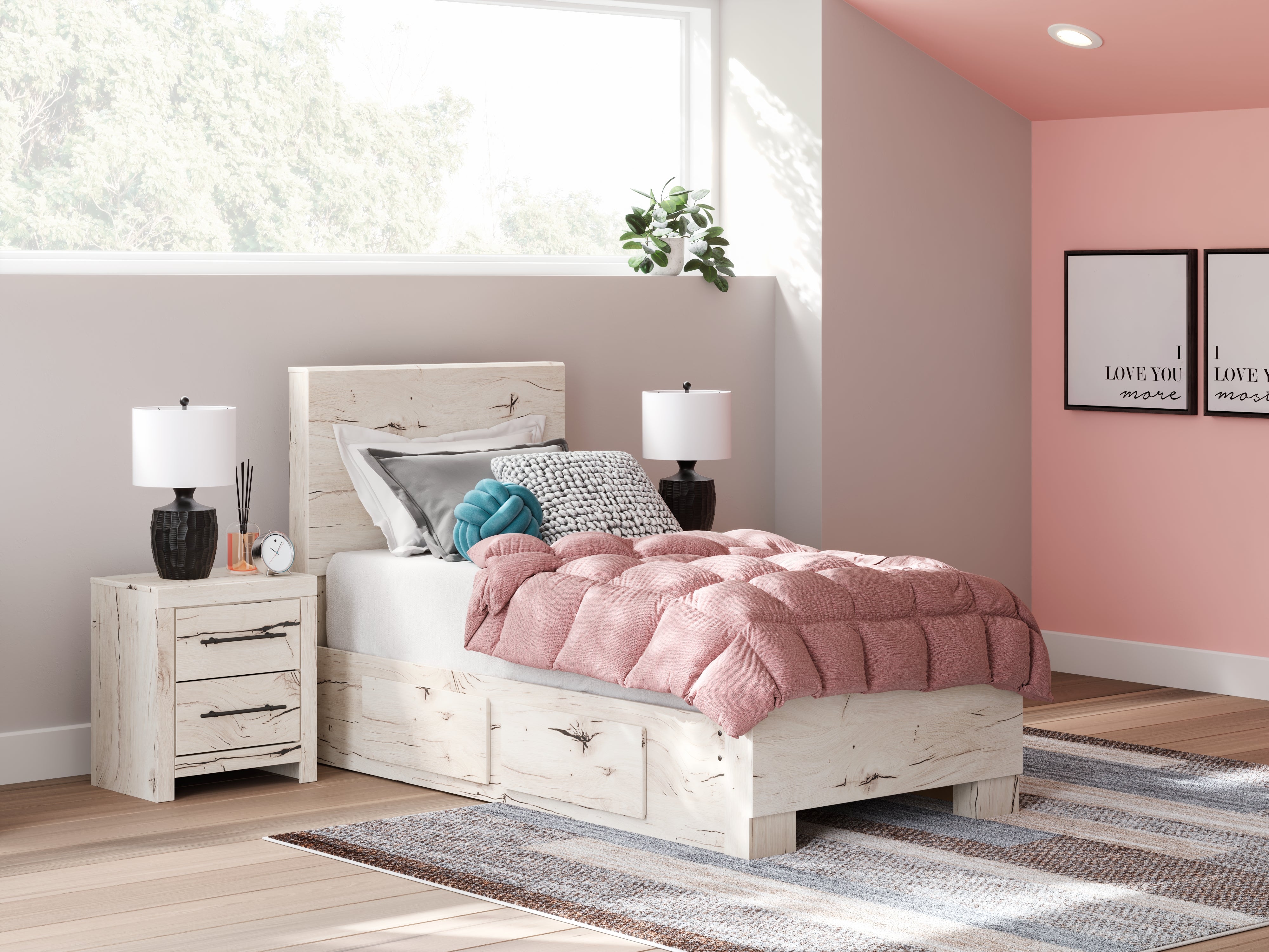 Elite Furniture Outlet - Ashley Furniture - Lawroy Bedroom - Twin Panel Bed with Storage / Light Natural - B2310B23