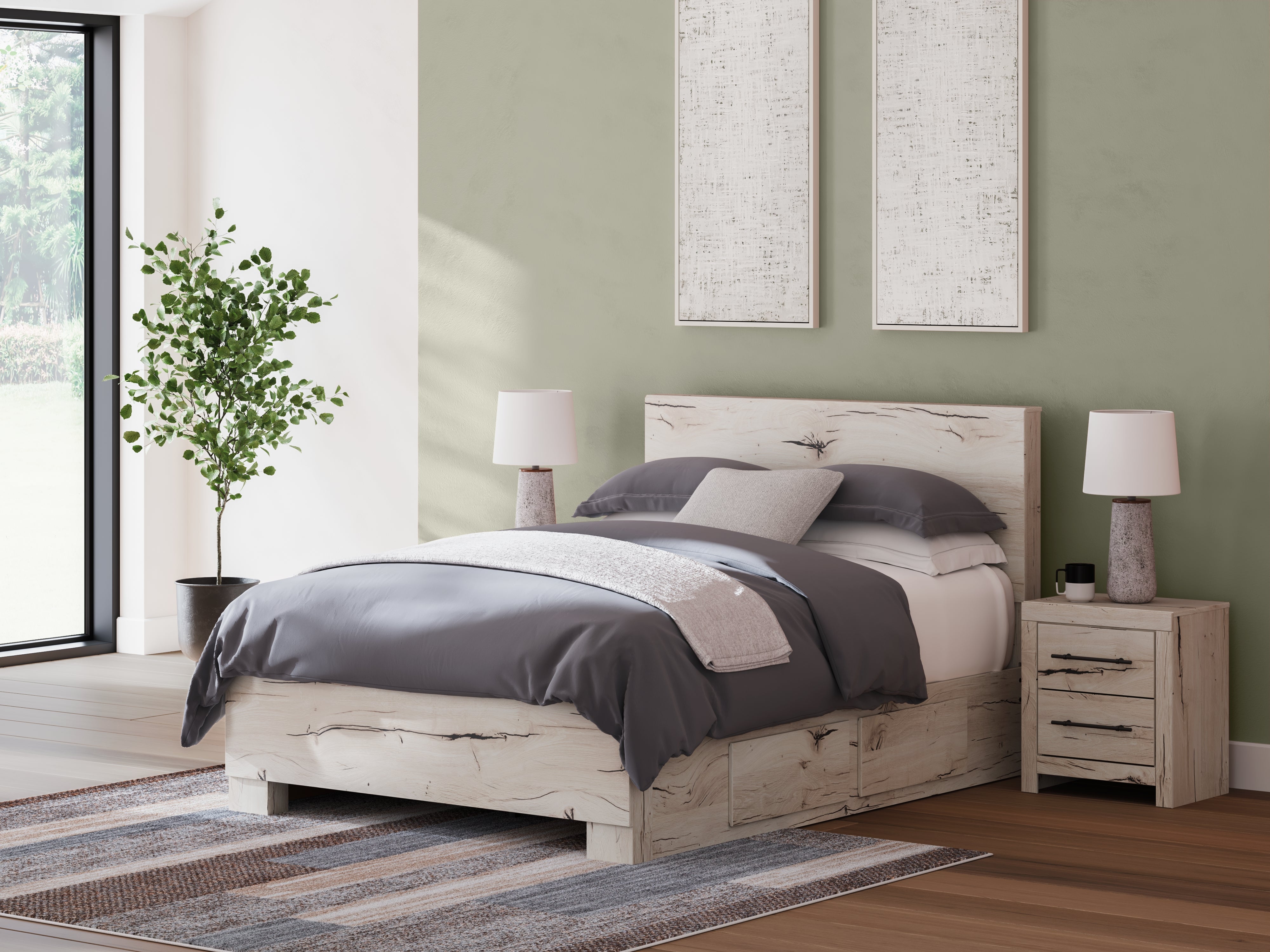 Elite Furniture Outlet - Ashley Furniture - Lawroy Bedroom - Full Panel Bed with Storage / Light Natural - B2310B43
