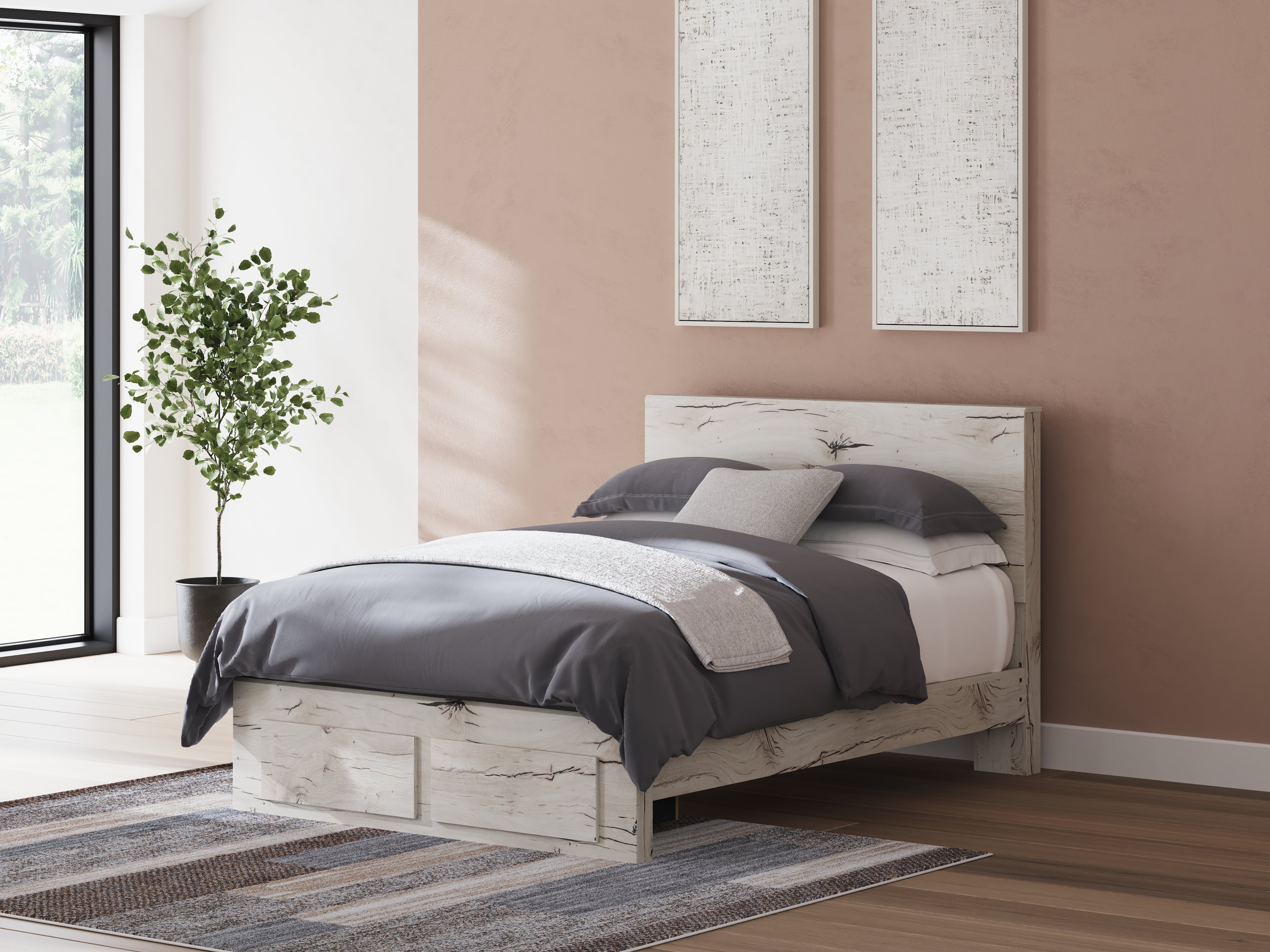 Elite Furniture Outlet - Ashley Furniture - Lawroy Bedroom - Queen Panel Storage Bed / Light Natural - B2310B4