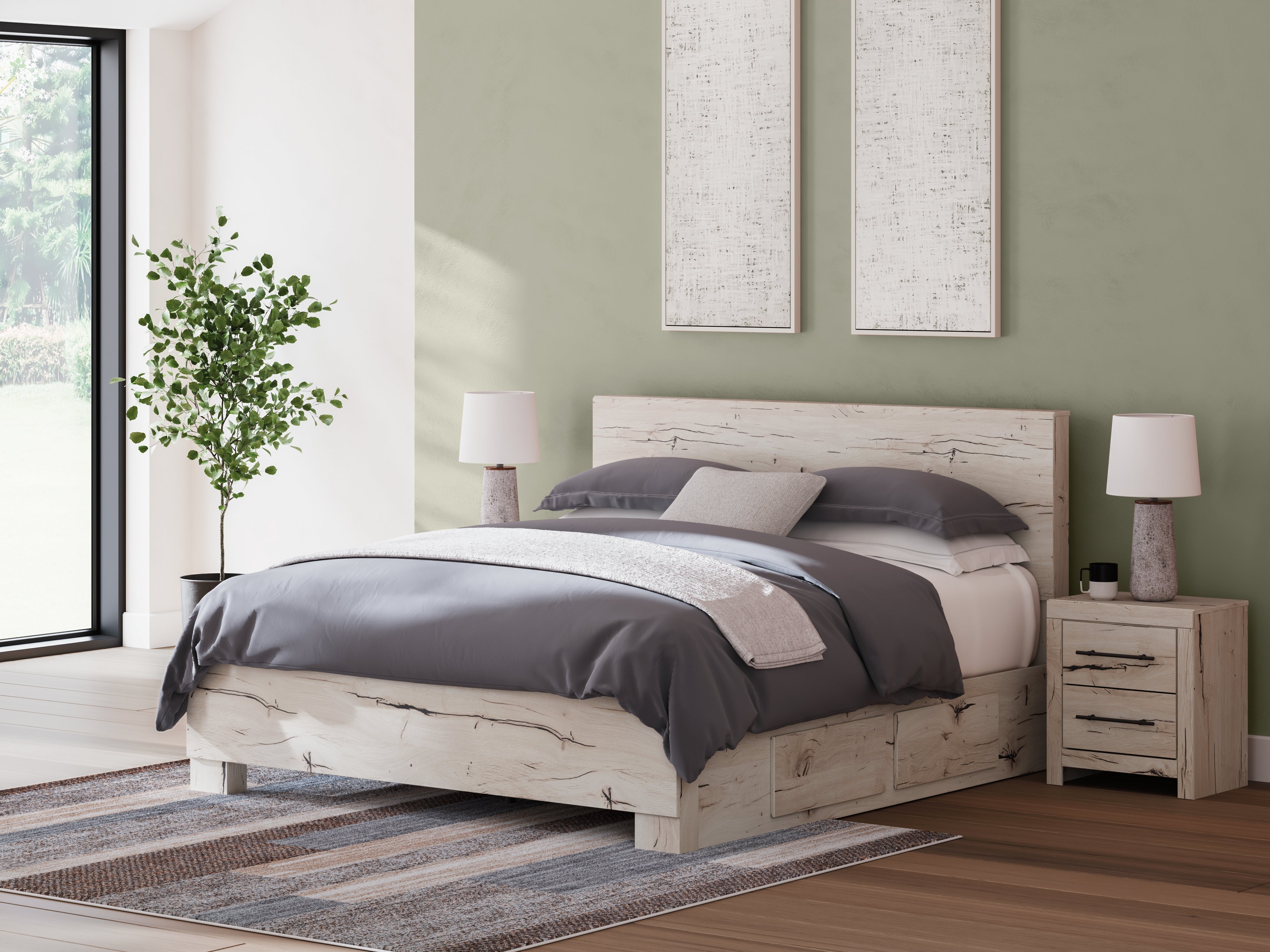 Elite Furniture Outlet - Ashley Furniture - Lawroy Bedroom - King Panel Bed with Storage / Light Natural - B2310B12