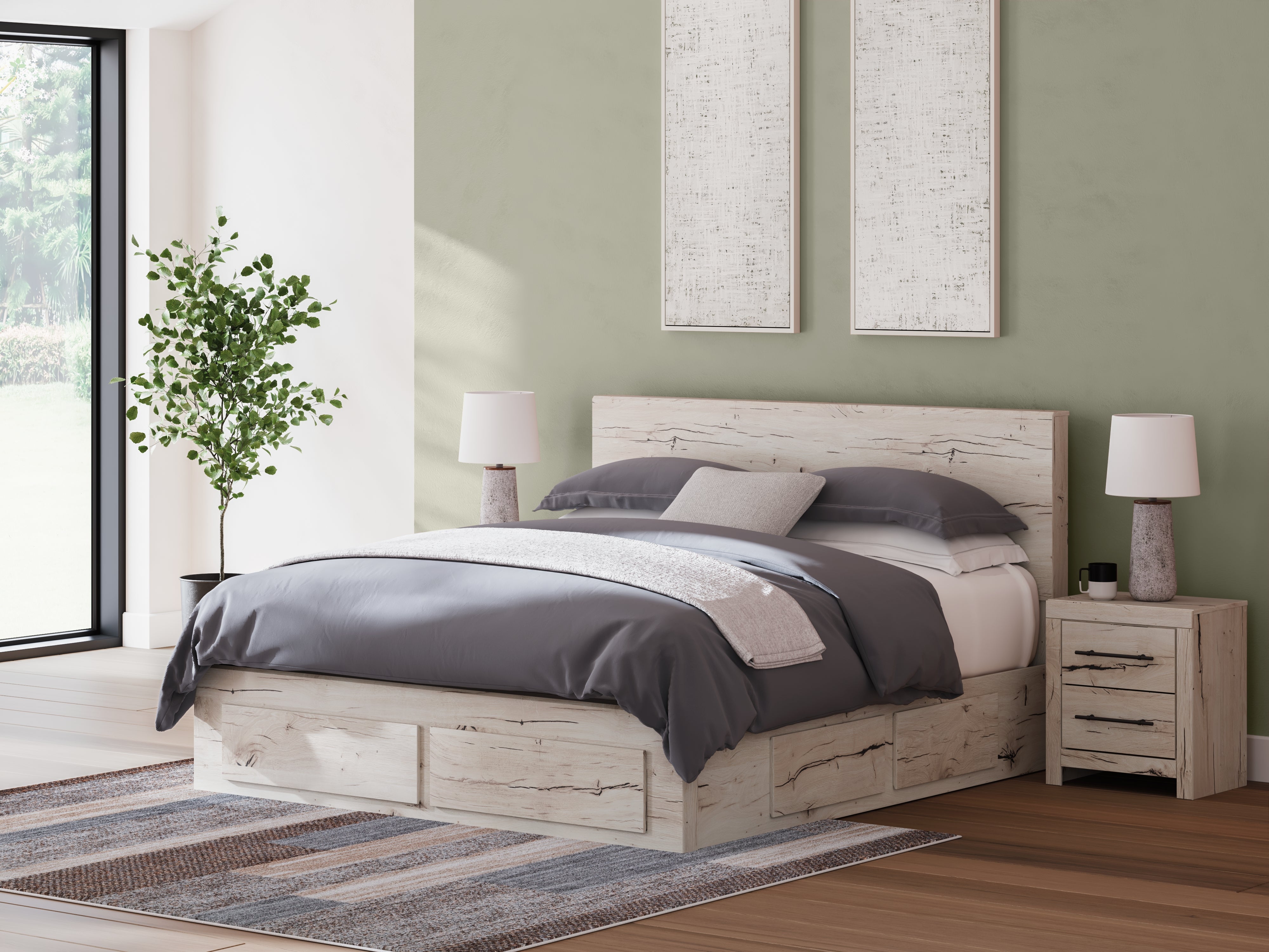 Elite Furniture Outlet - Ashley Furniture - Lawroy Bedroom - King Panel Storage Bed / Light Natural - B2310B14