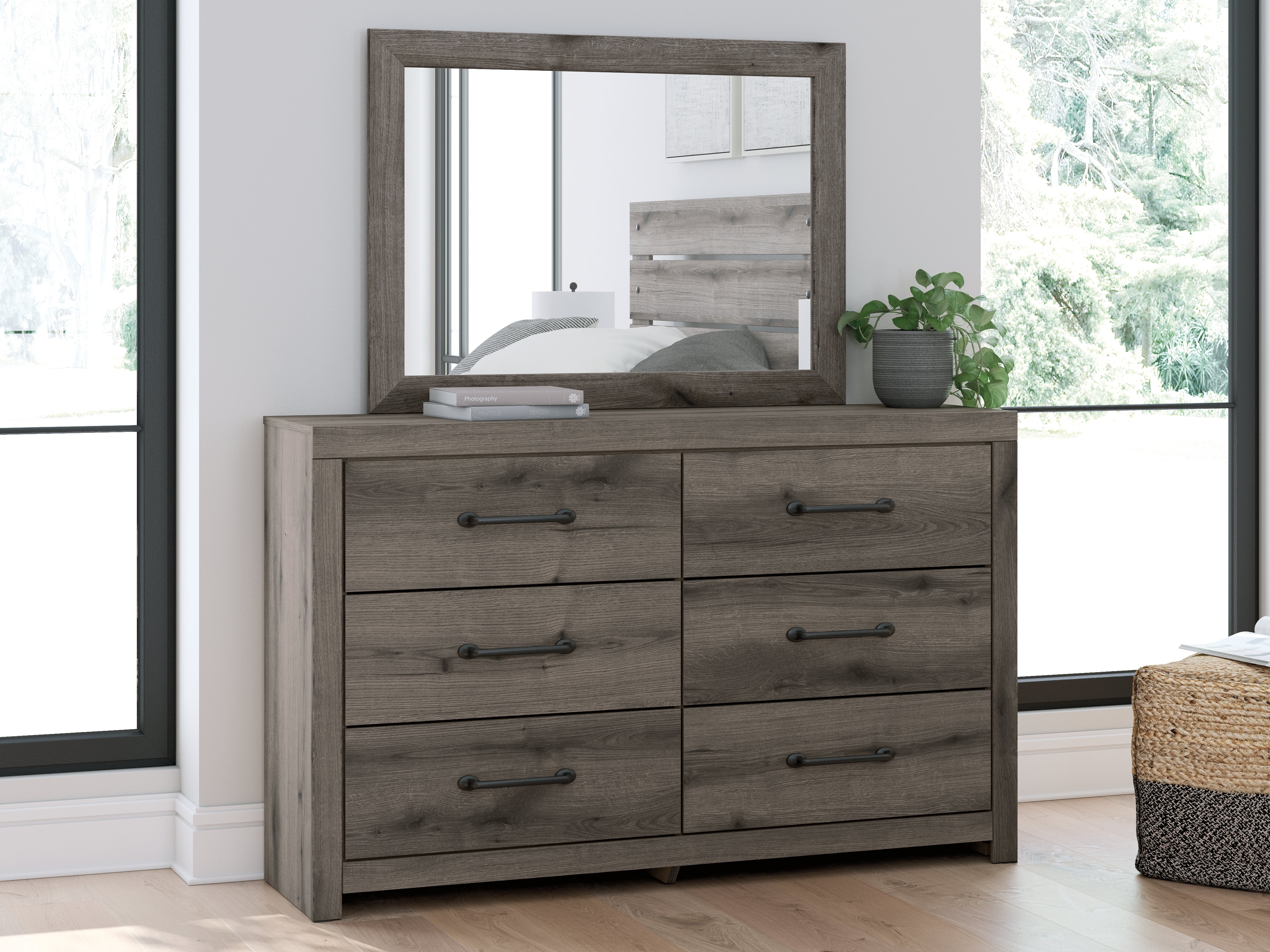 Elite Furniture Outlet - Ashley Furniture - Graystorm Bedroom - Dresser and Mirror / Brown Gray - PCB2405B1