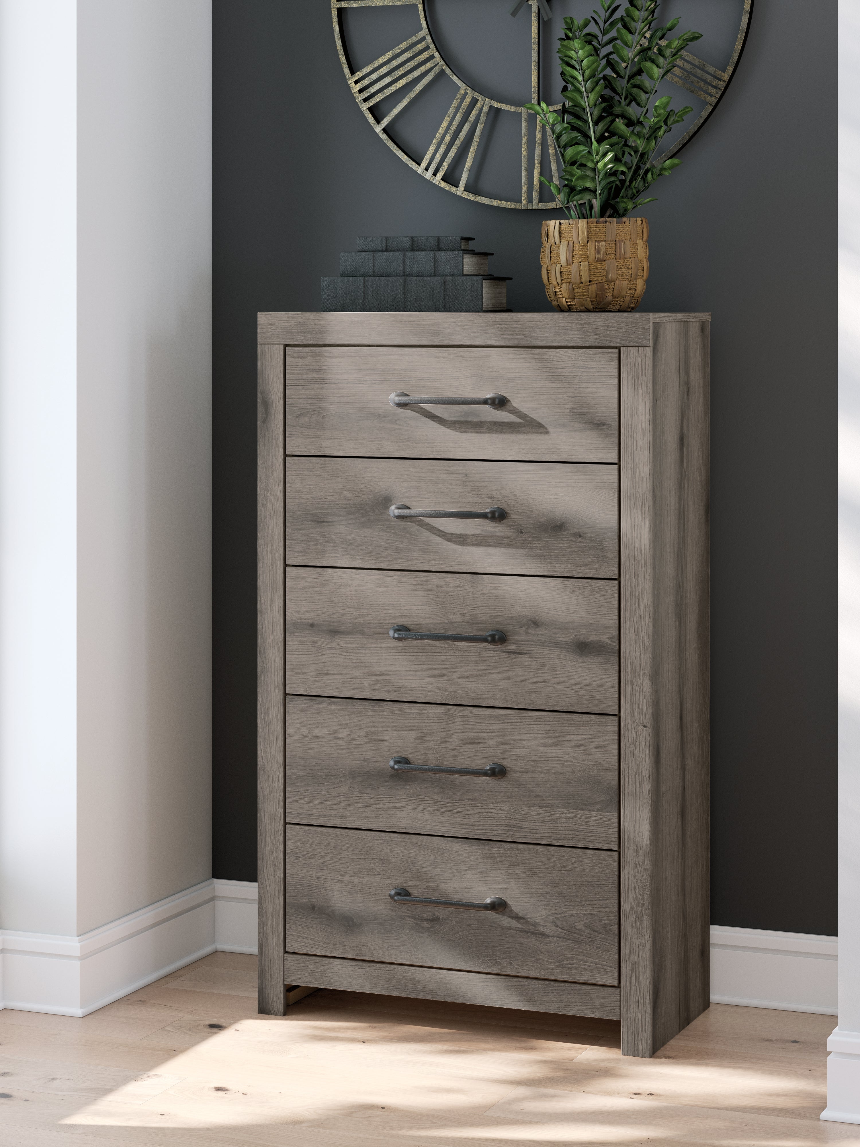 Elite Furniture Outlet - Ashley Furniture - Graystorm Bedroom - Five Drawer Chest / Brown Gray - PCB2405-46