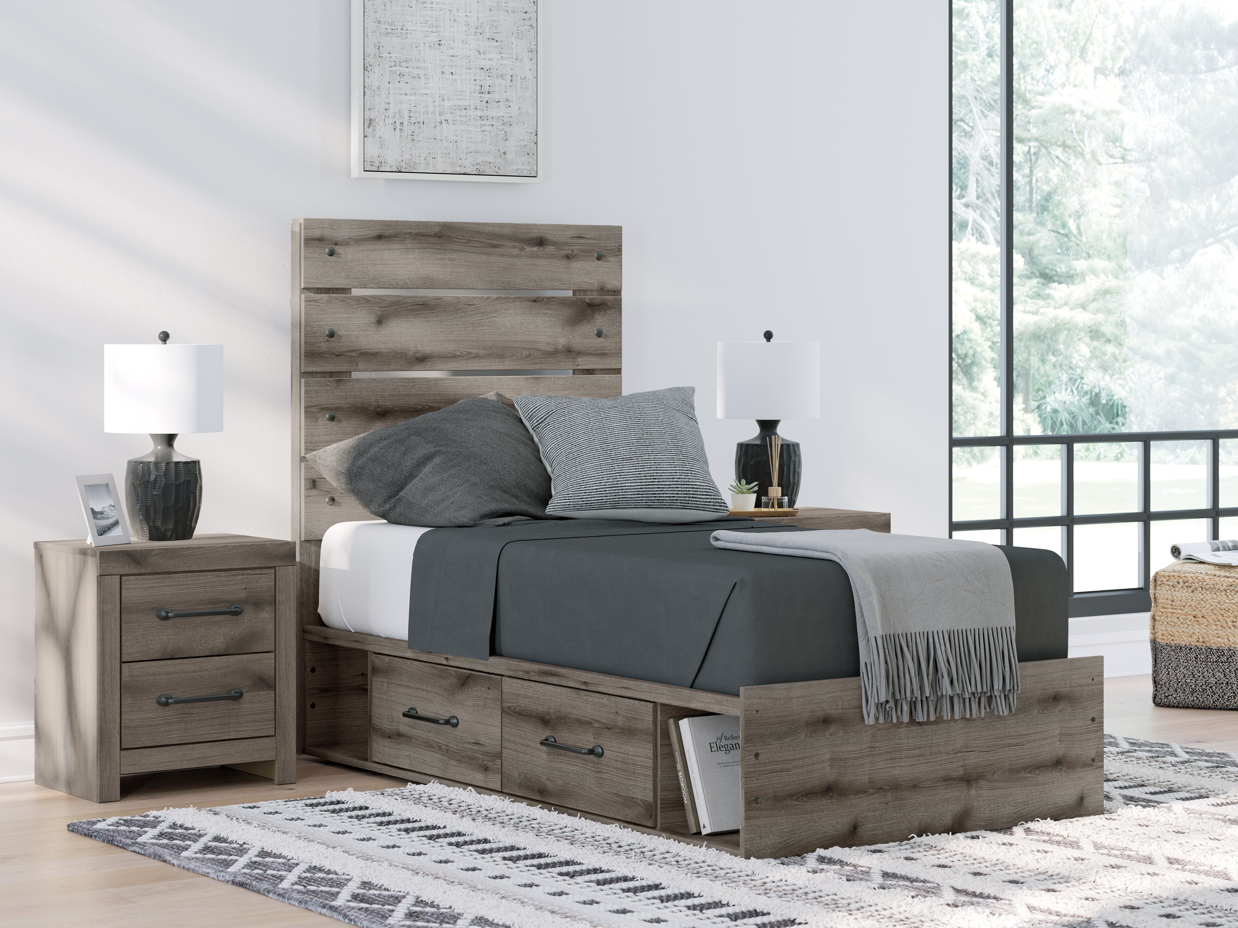Elite Furniture Outlet - Ashley Furniture - Graystorm Bedroom - Twin Panel Storage Bed / Brown Gray - PCB2405B18