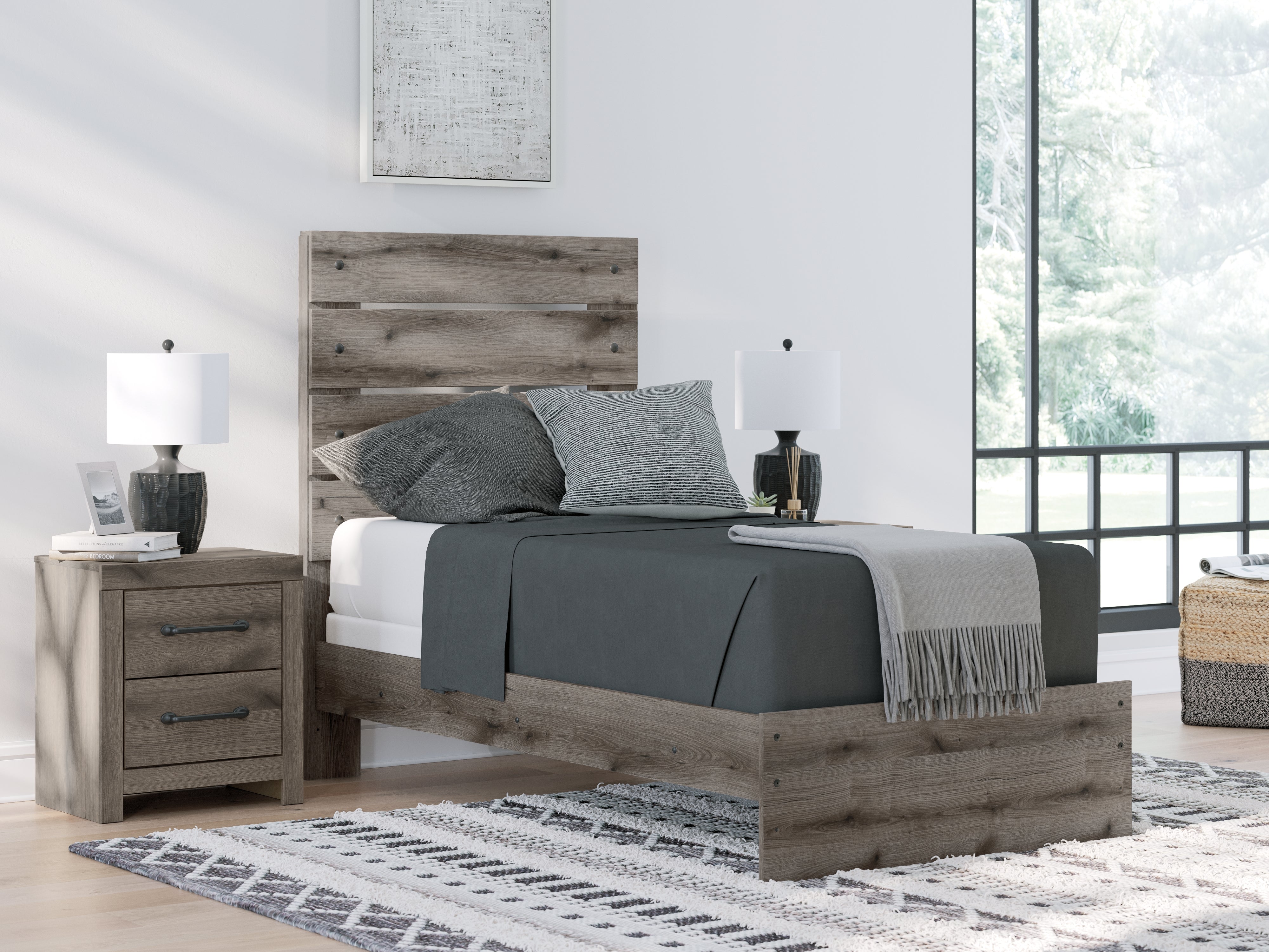 Elite Furniture Outlet - Ashley Furniture - Graystorm Bedroom - Twin Panel Bed / Brown Gray - PCB2405B12