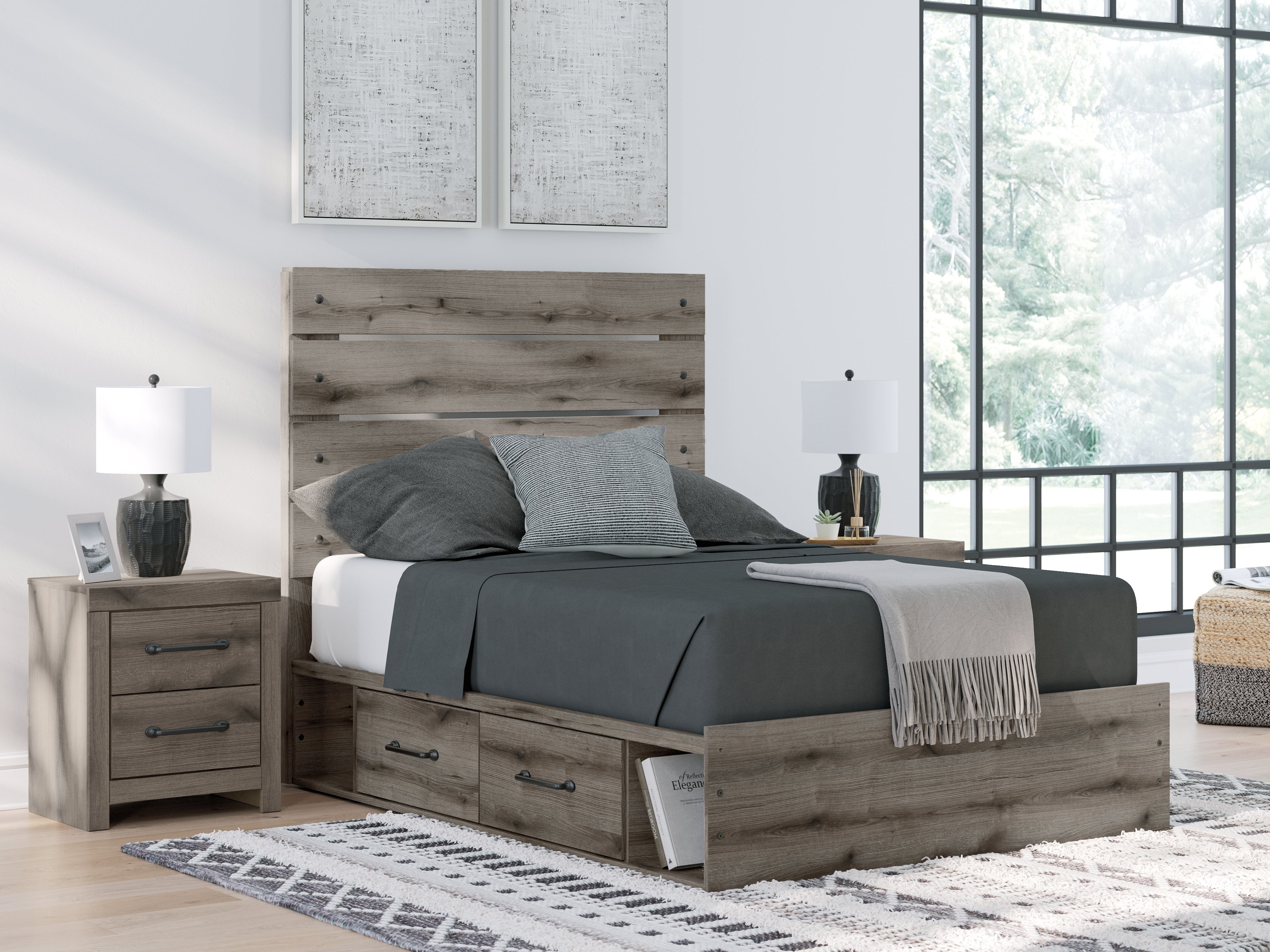Elite Furniture Outlet - Ashley Furniture - Graystorm Bedroom - Full Panel Storage Bed / Brown Gray - PCB2405B16