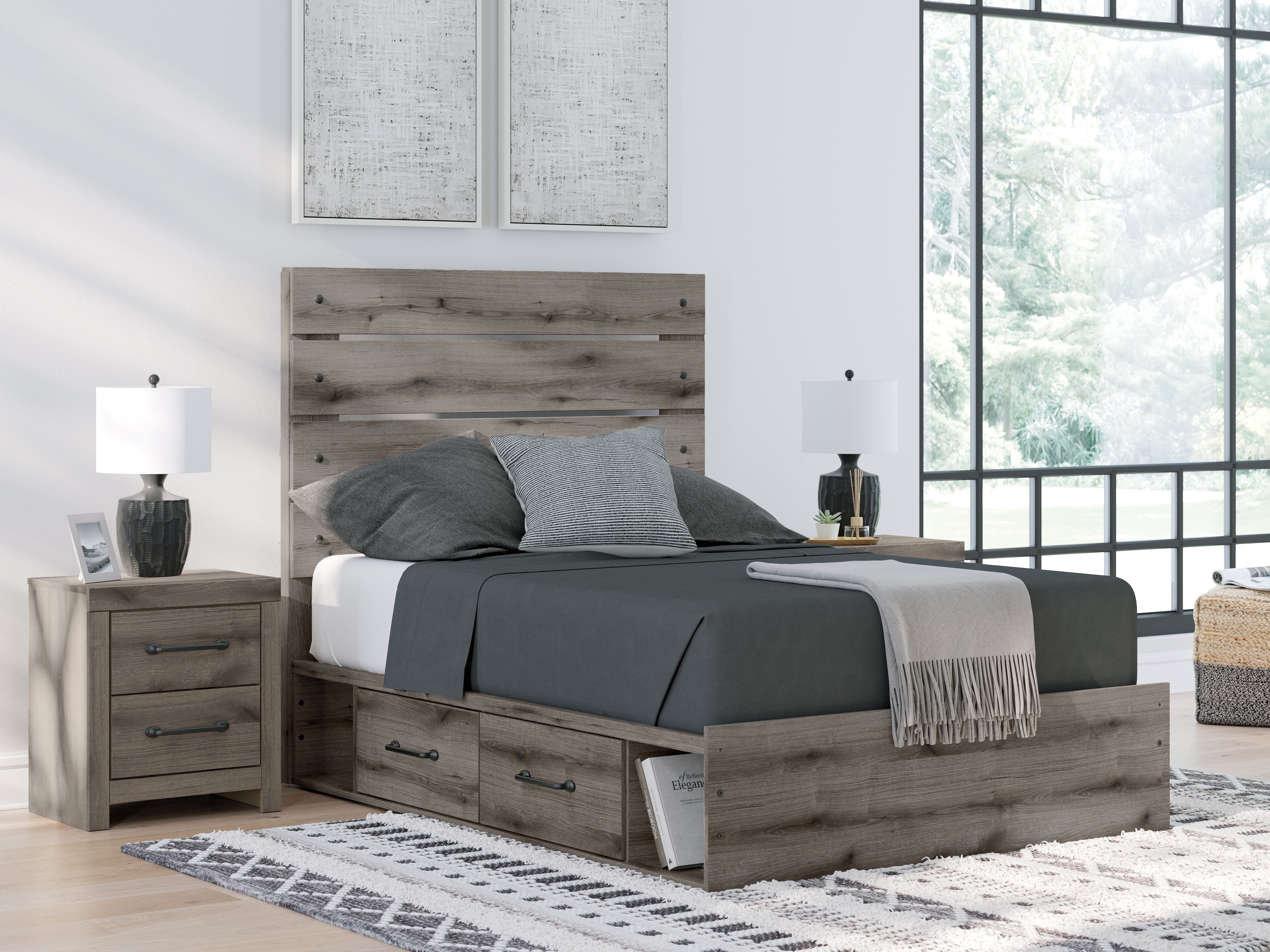 Elite Furniture Outlet - Ashley Furniture - Graystorm Bedroom - Full Panel Bed with Storage / Brown Gray - PCB2405B17
