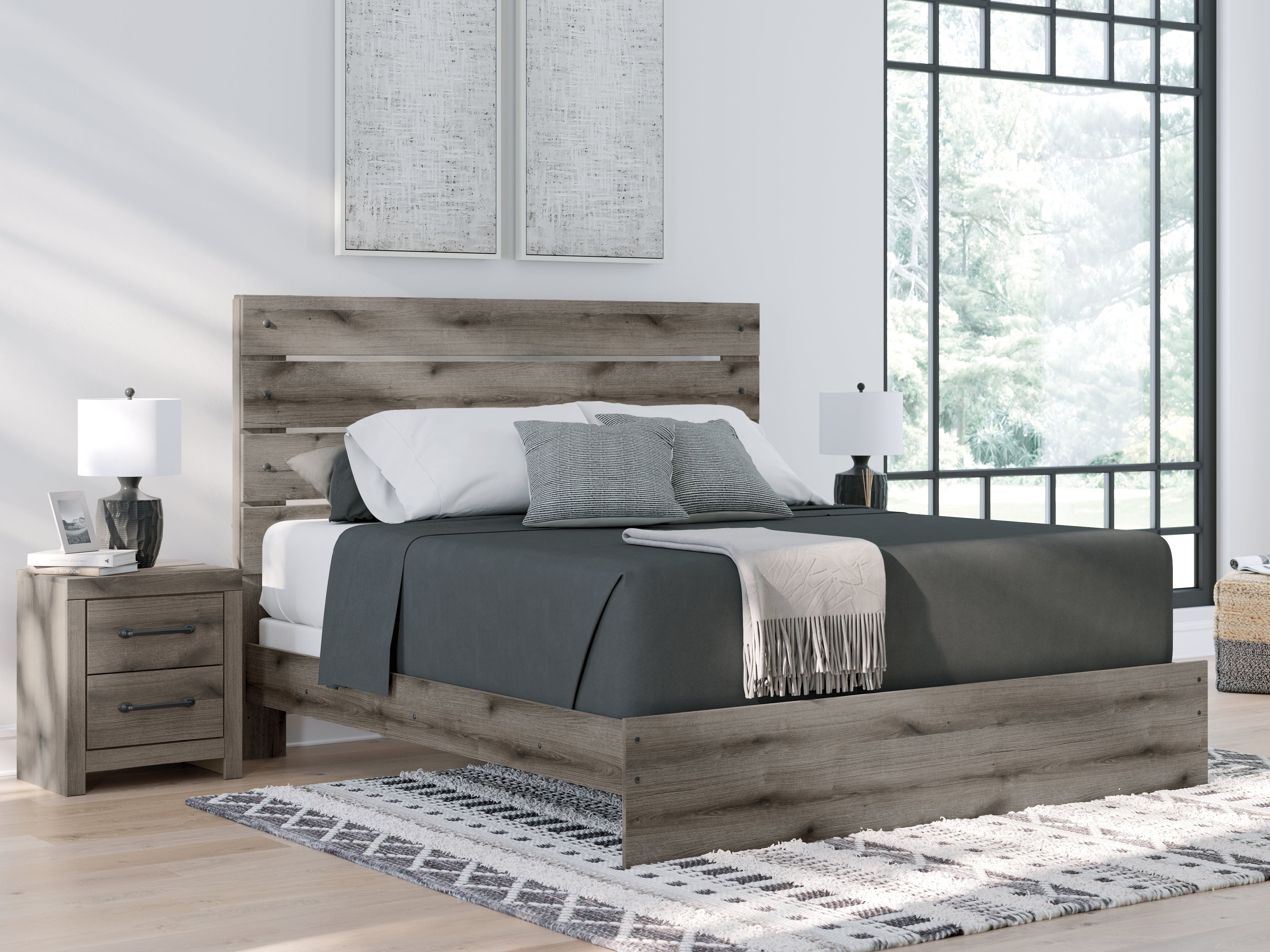Elite Furniture Outlet - Ashley Furniture - Graystorm Bedroom - King Panel Bed / Brown Gray - PCB2405B8