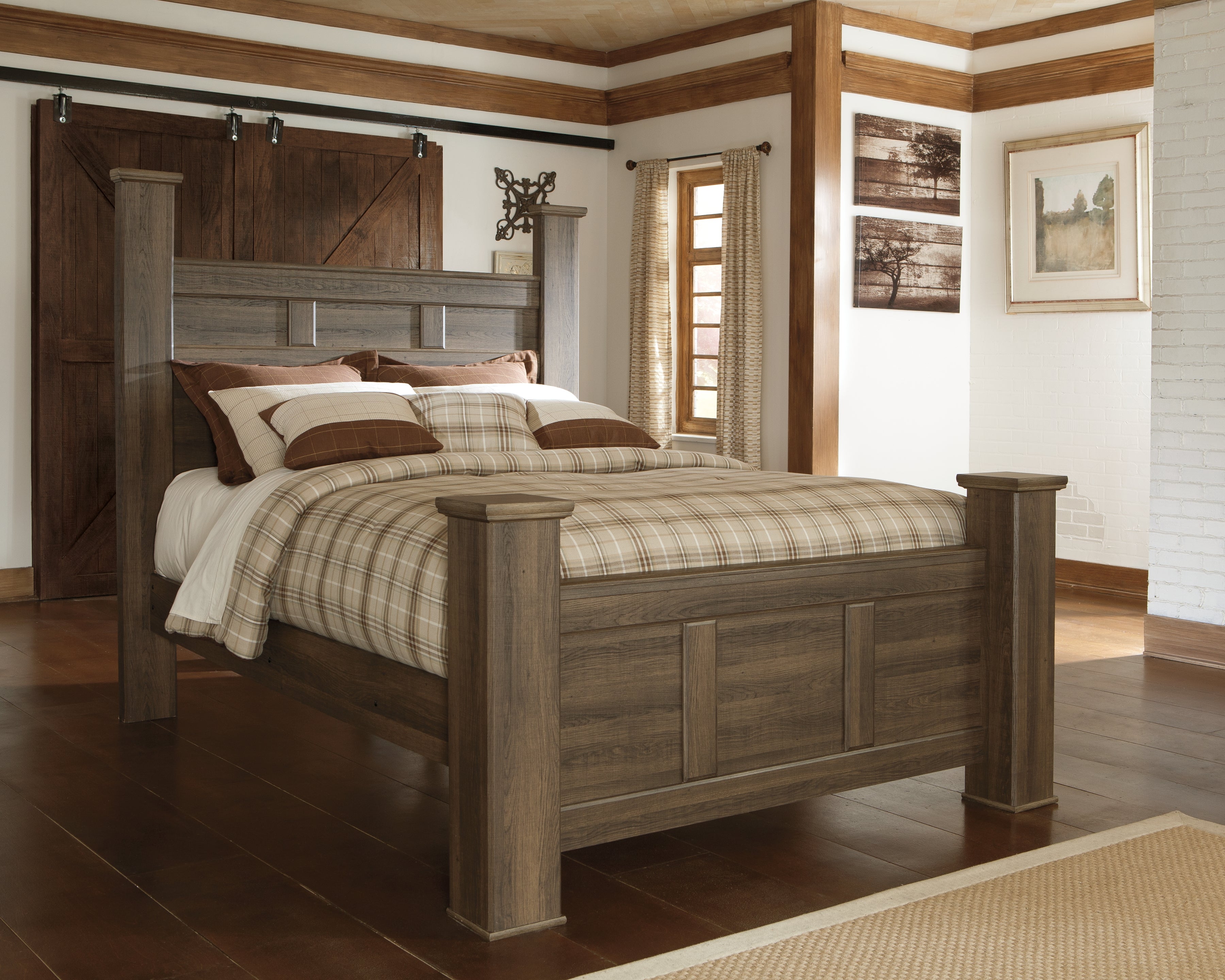 Elite Furniture Outlet - Ashley Furniture - Juararo Bedroom - Queen Poster Bed / Dark Brown - B251B3