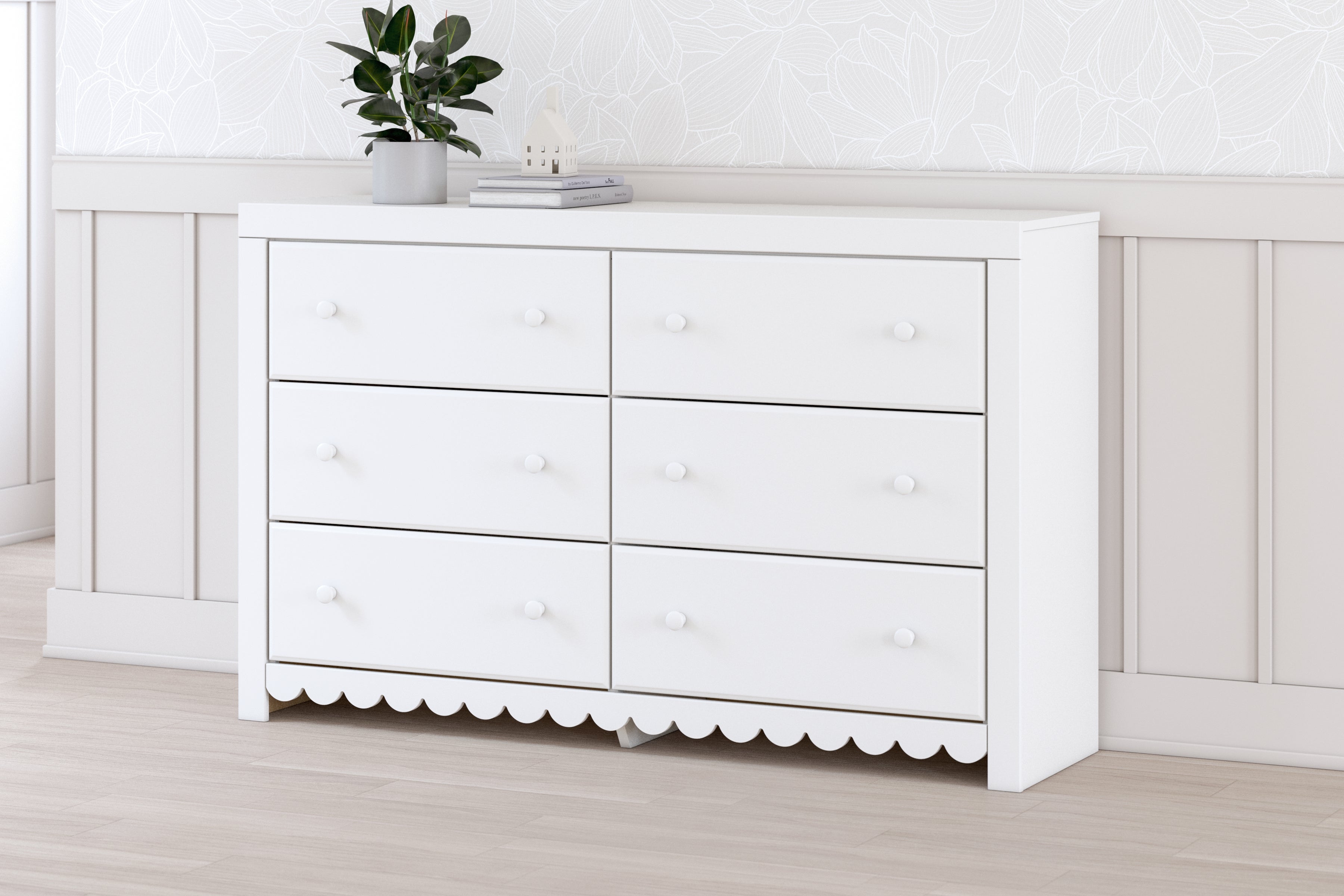 Elite Furniture Outlet - Ashley Furniture - Mollviney Bedroom - Six Drawer Dresser / White - B2540-31