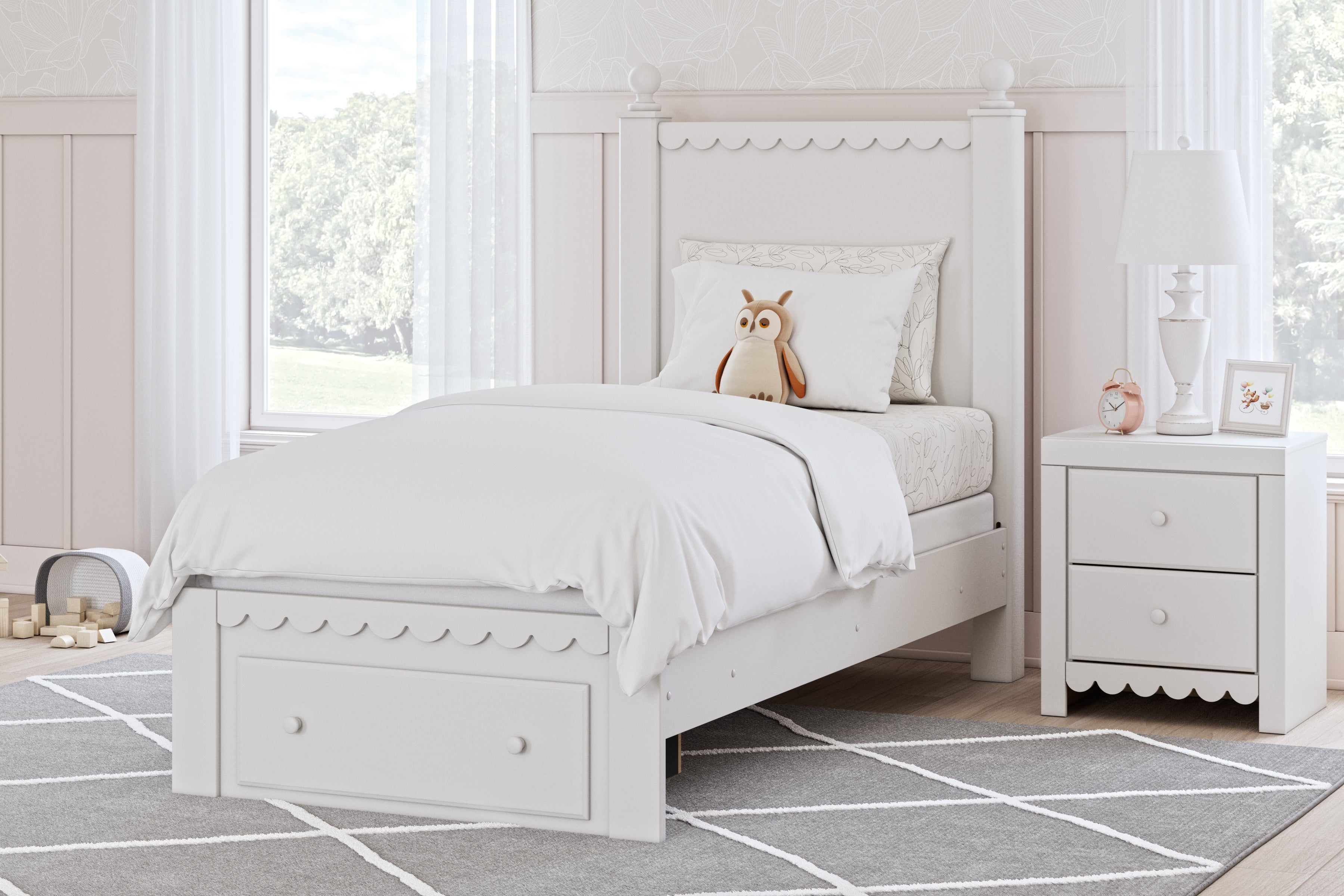 Elite Furniture Outlet - Ashley Furniture - Mollviney Bedroom - Twin Panel Storage Bed / White - B2540B6
