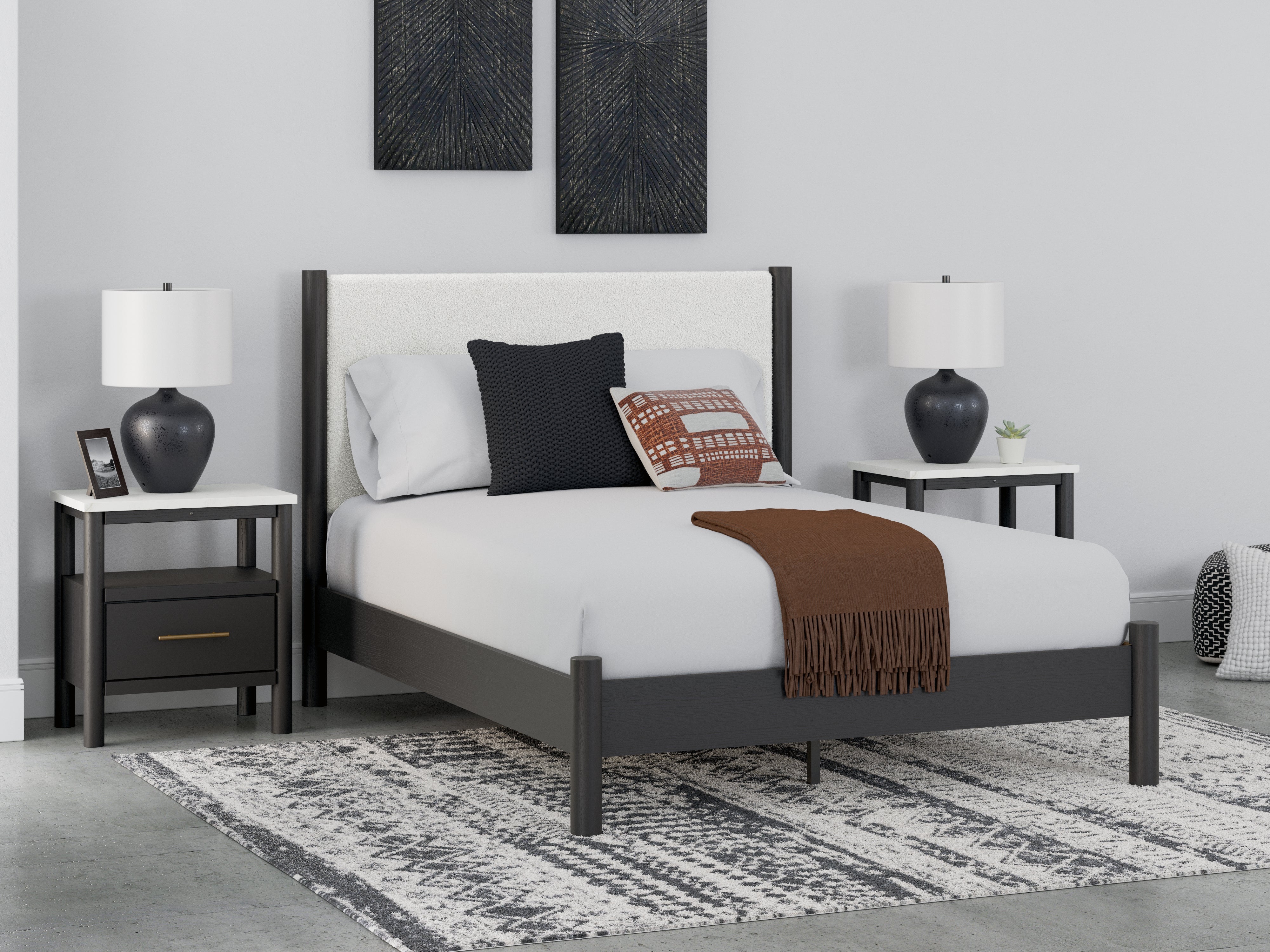 Elite Furniture Outlet - Ashley Furniture - Cadmori Bedroom - Queen Upholstered Panel Bed / Black/White - B2616B2