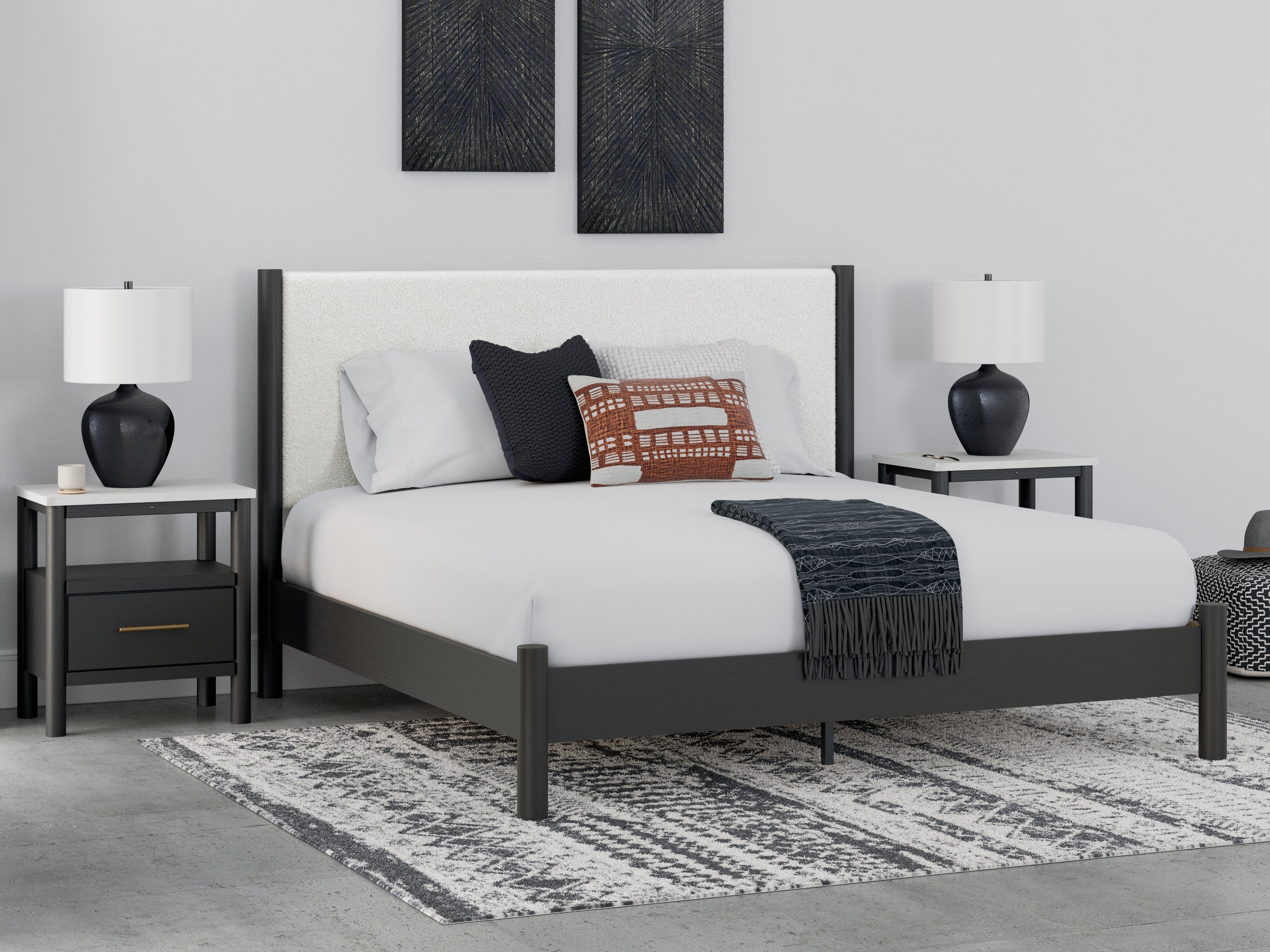 Elite Furniture Outlet - Ashley Furniture - Cadmori Bedroom - King Upholstered Panel Bed / Black/White - B2616B8