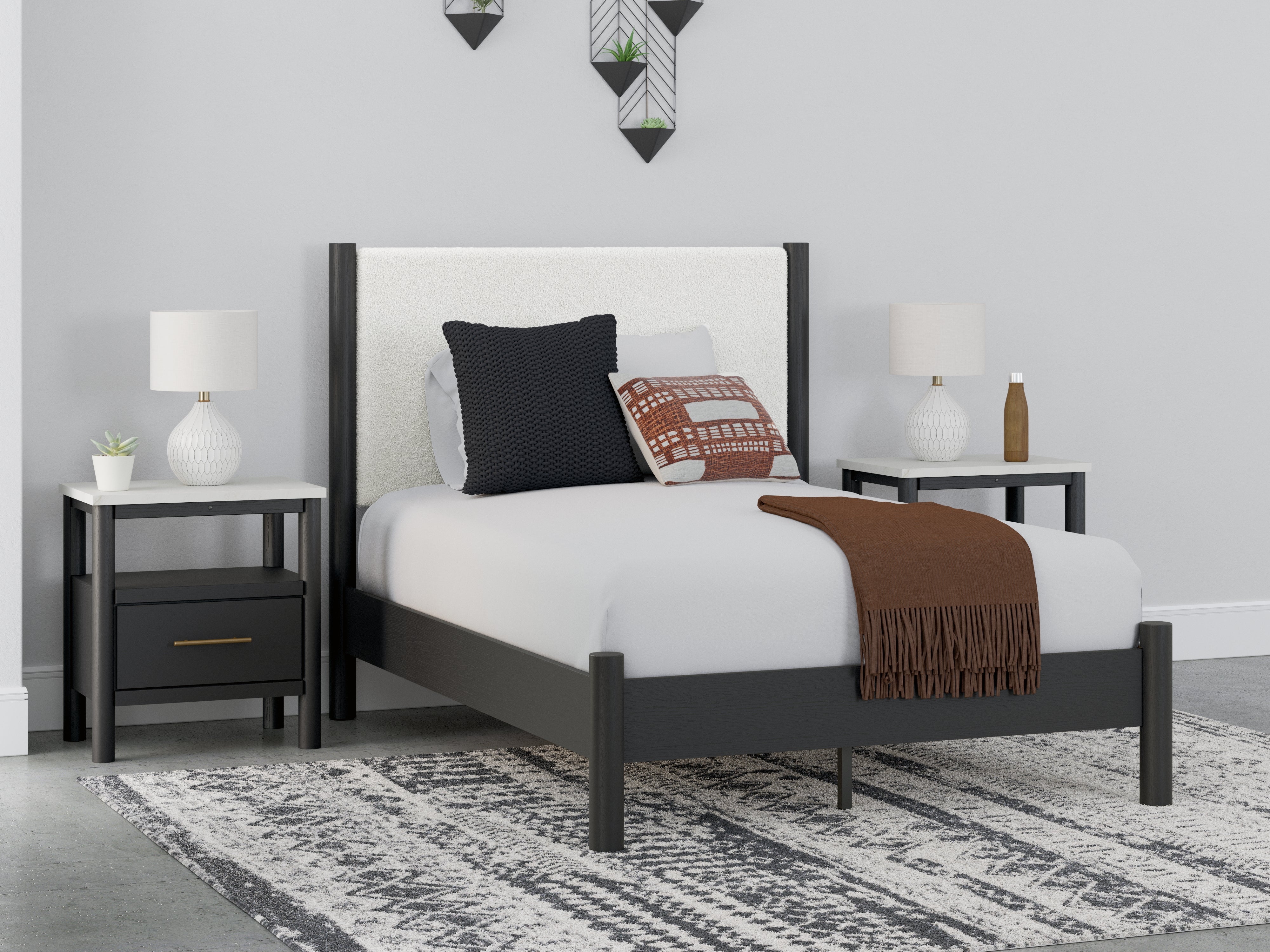 Elite Furniture Outlet - Ashley Furniture - Cadmori Bedroom - Full Upholstered Panel Bed / Black/White - B2616B3