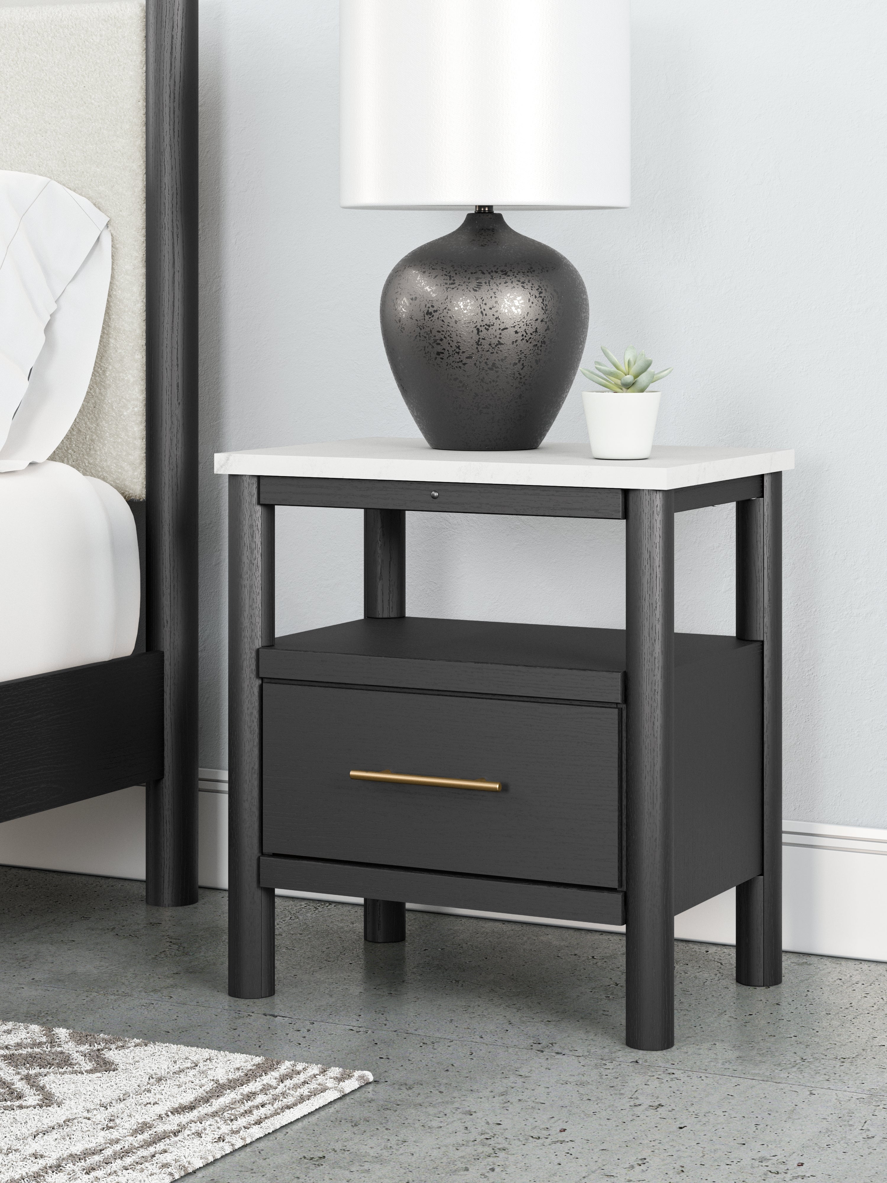 Elite Furniture Outlet - Ashley Furniture - Cadmori Bedroom - One Drawer Night Stand / Black/White - B2616-91