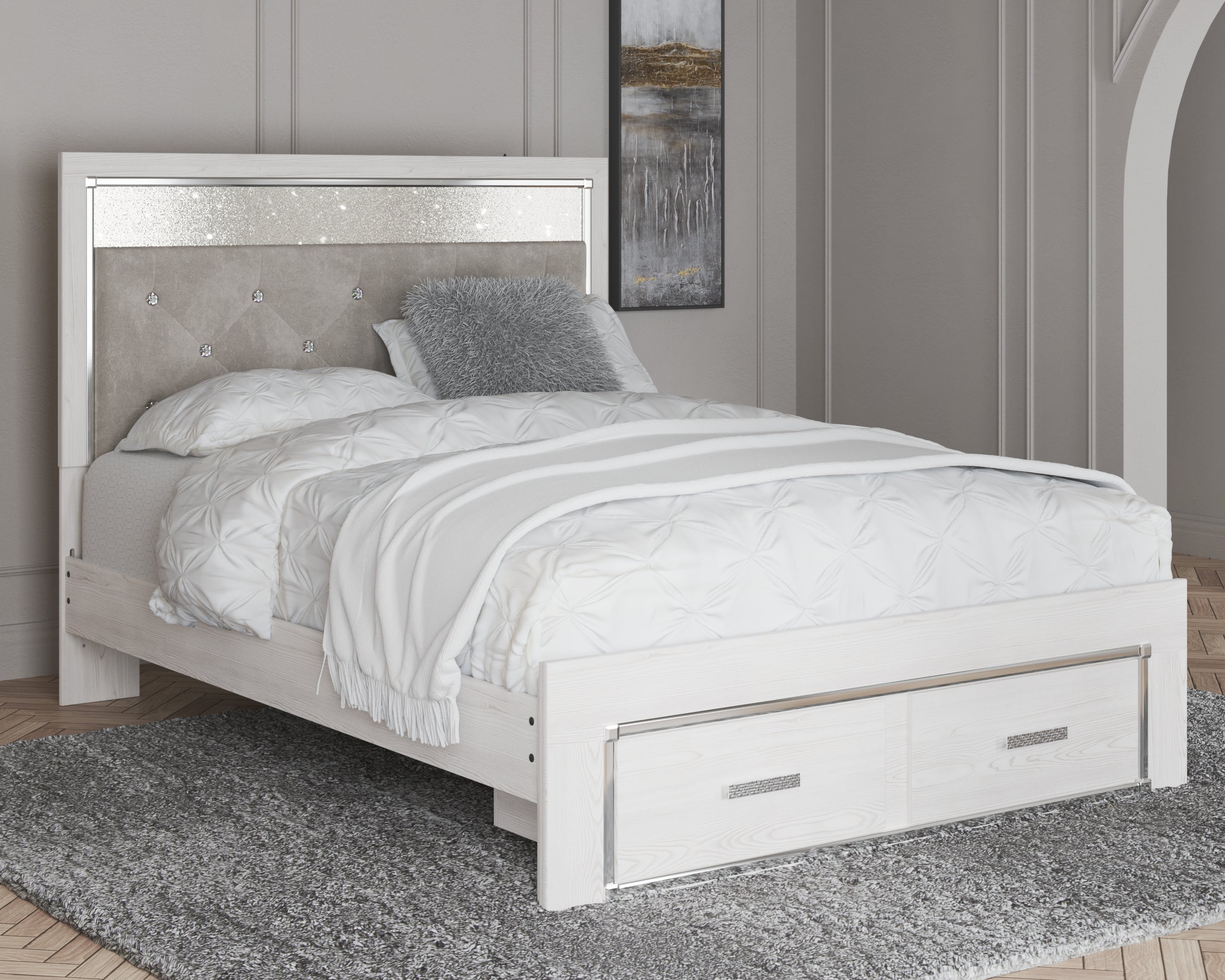 Elite Furniture Outlet - Ashley Furniture - Altyra Bedroom - Queen Upholstered Storage Bed / White - B2640B17