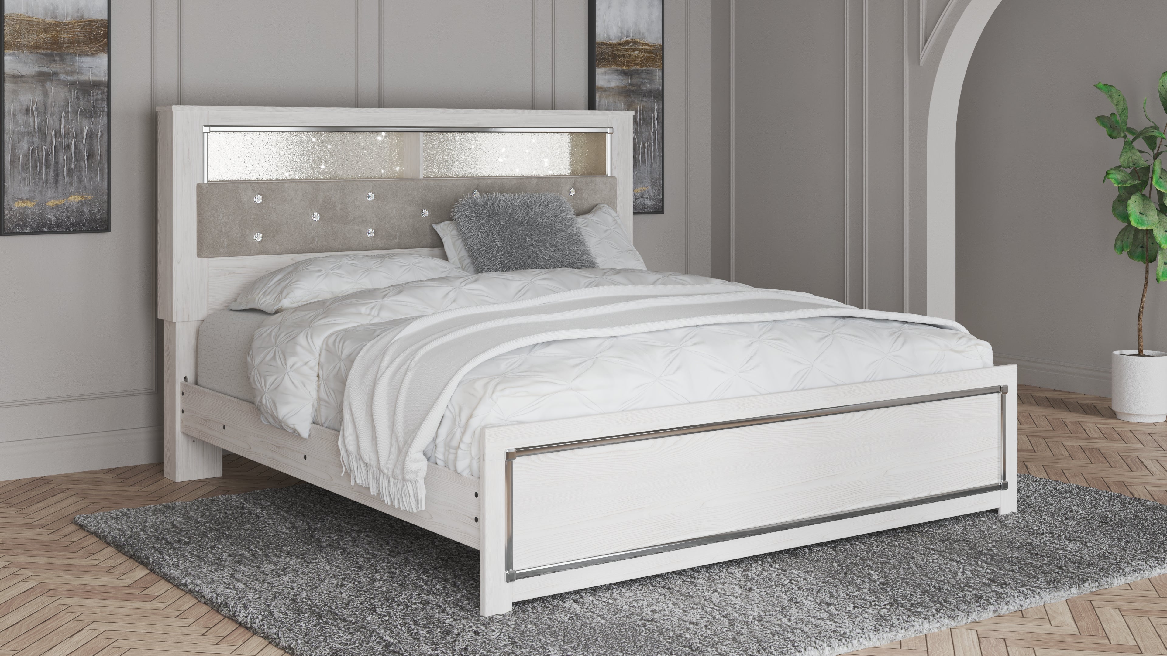 Elite Furniture Outlet - Ashley Furniture - Altyra Bedroom - King Panel Bookcase Bed / White - B2640B5