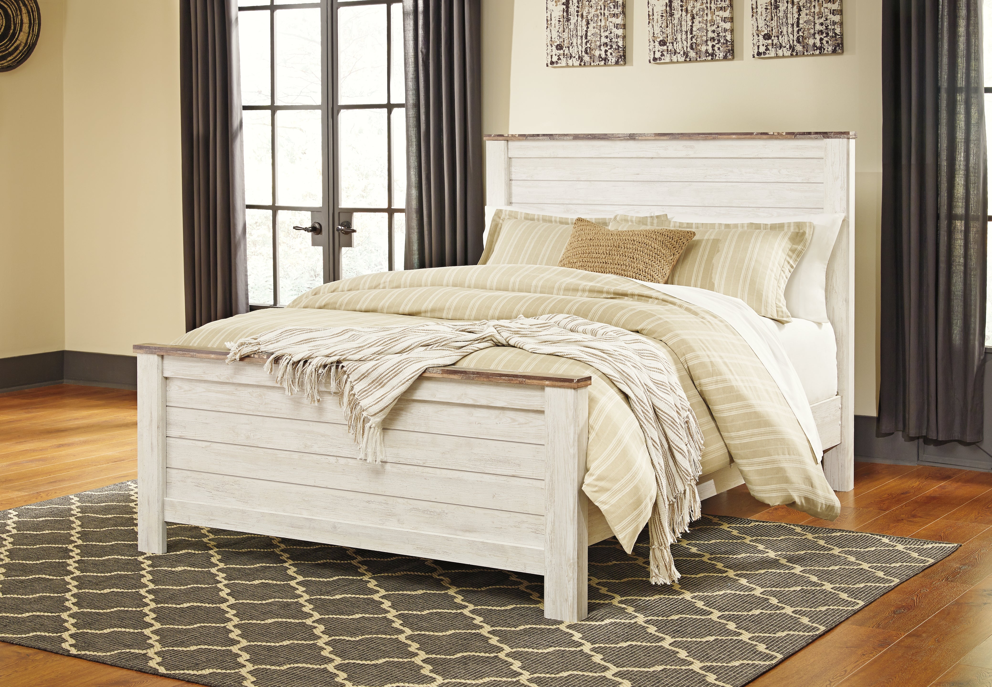 Elite Furniture Outlet - Ashley Furniture - Willowton Bedroom - King Panel Bed / Whitewash - B267B10