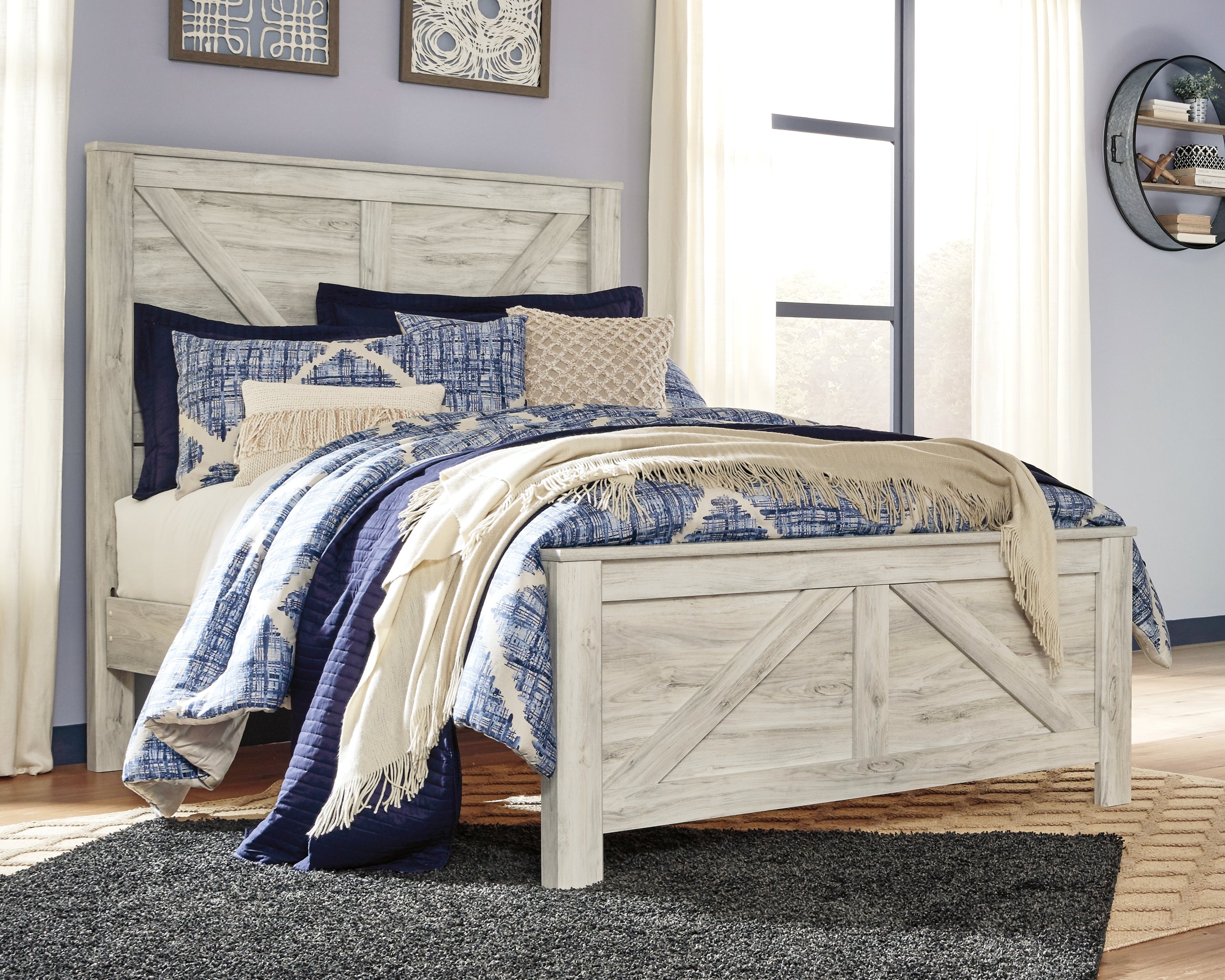 Elite Furniture Outlet - Ashley Furniture - Bellaby Bedroom - Queen Crossbuck Panel Bed / Whitewash - B331B6