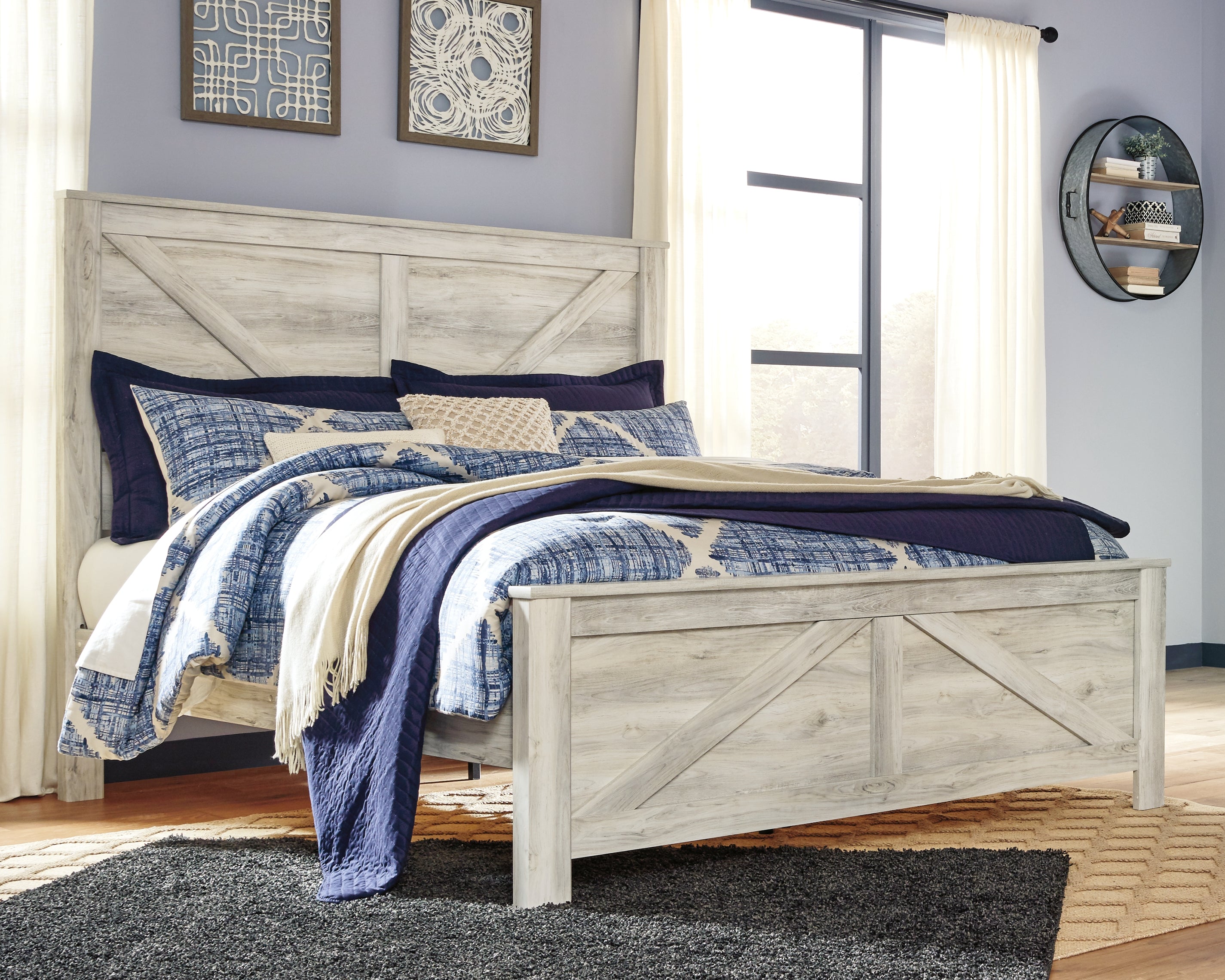 Elite Furniture Outlet - Ashley Furniture - Bellaby Bedroom - King Crossbuck Panel Bed / Whitewash - B331B10