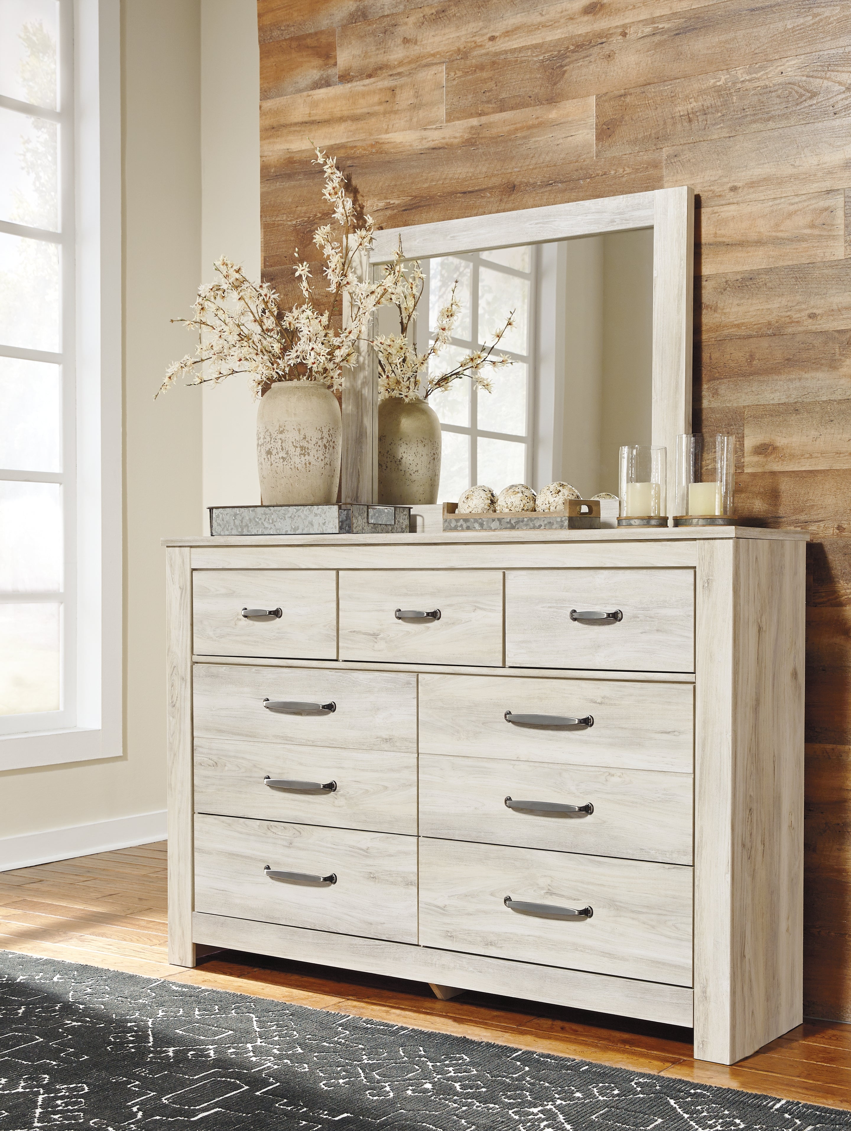 Elite Furniture Outlet - Ashley Furniture - Bellaby Bedroom - Dresser and Mirror / Whitewash - B331B1