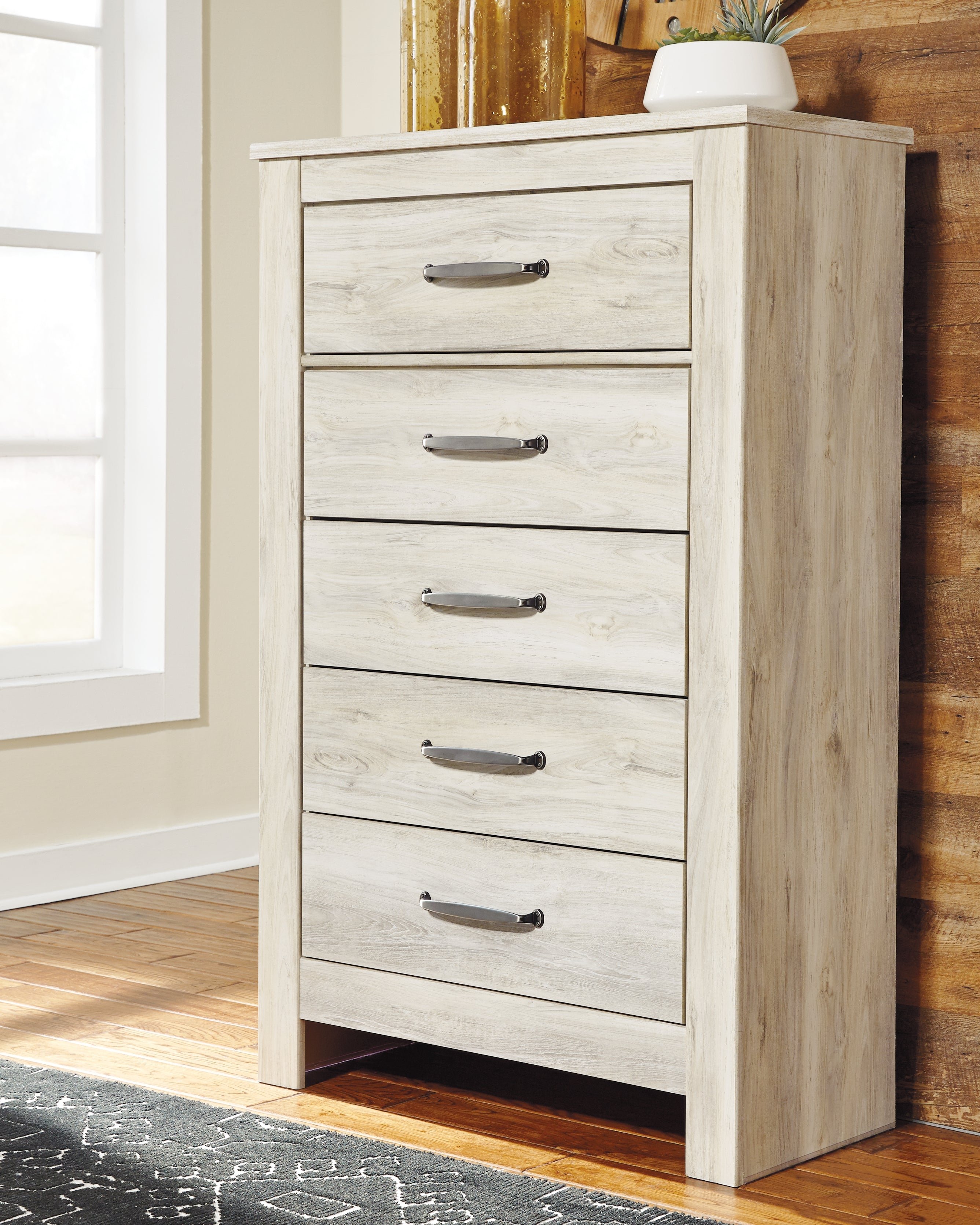 Elite Furniture Outlet - Ashley Furniture - Bellaby Bedroom - Five Drawer Chest / Whitewash - B331-46