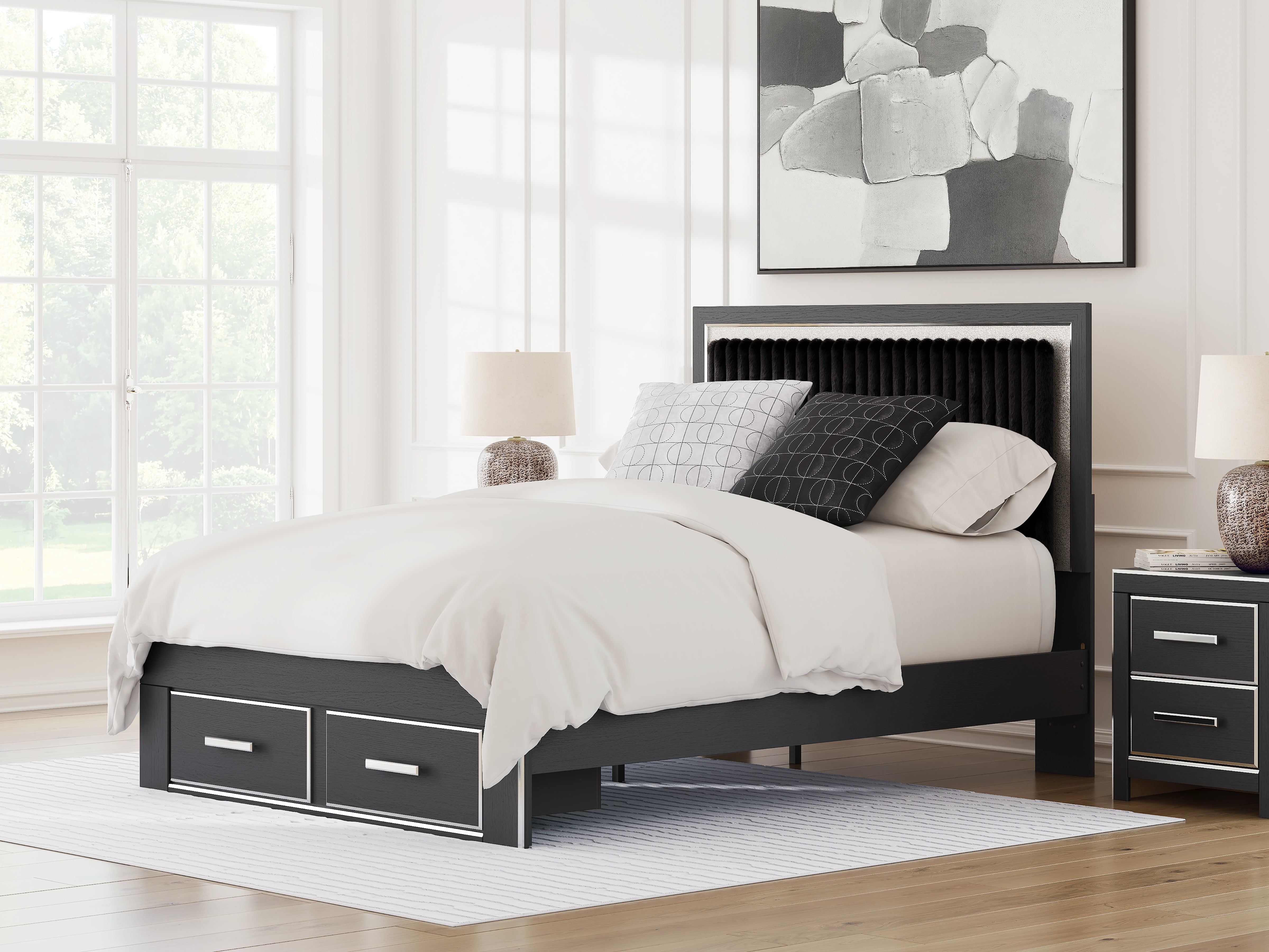 Elite Furniture Outlet - Ashley Furniture - Zuraleus Bedroom - Queen Upholstered Panel Storage Bed / Black - PCB3380B4