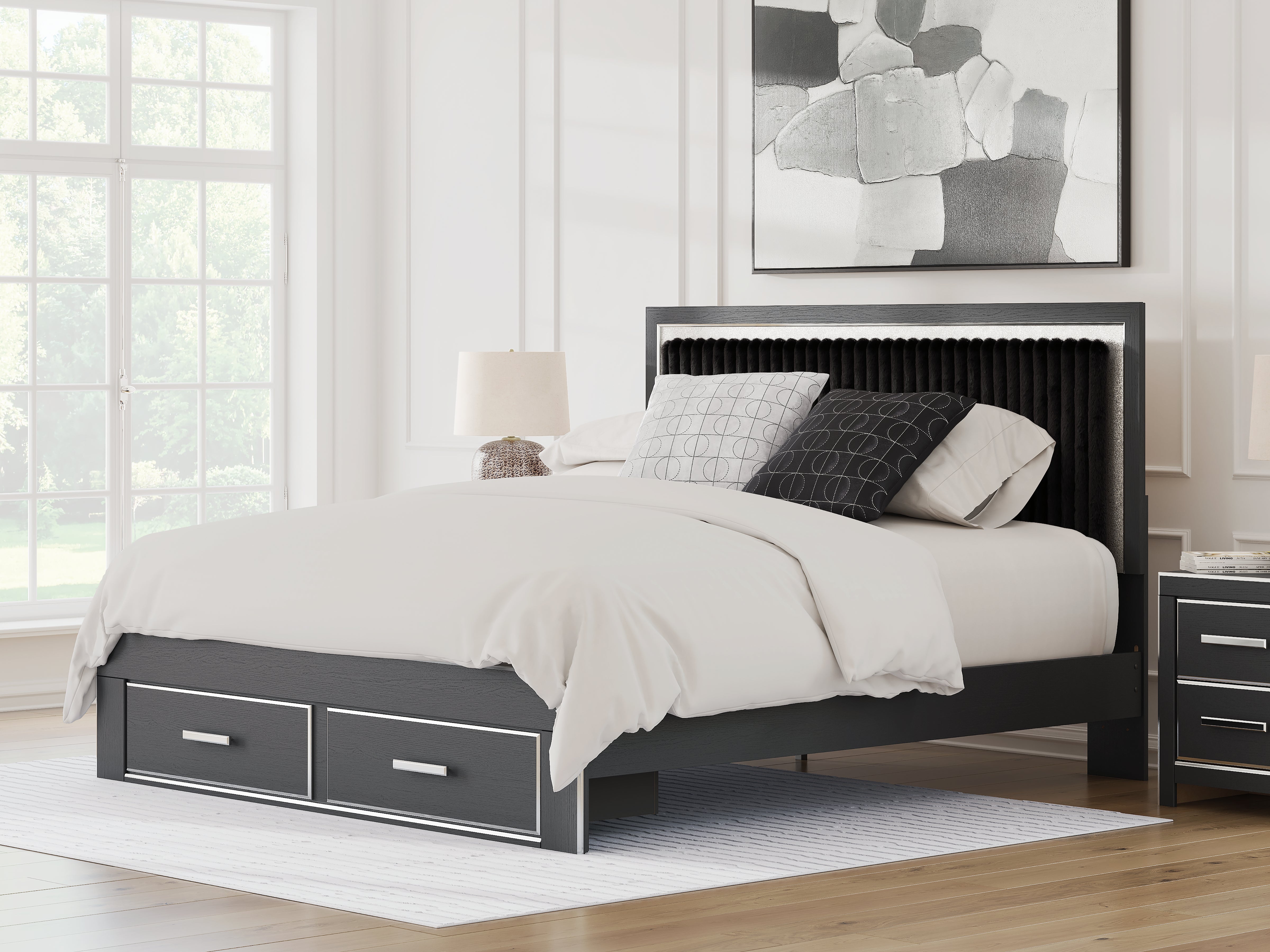Elite Furniture Outlet - Ashley Furniture - Zuraleus Bedroom - King Upholstered Panel Storage Bed / Black - PCB3380B11
