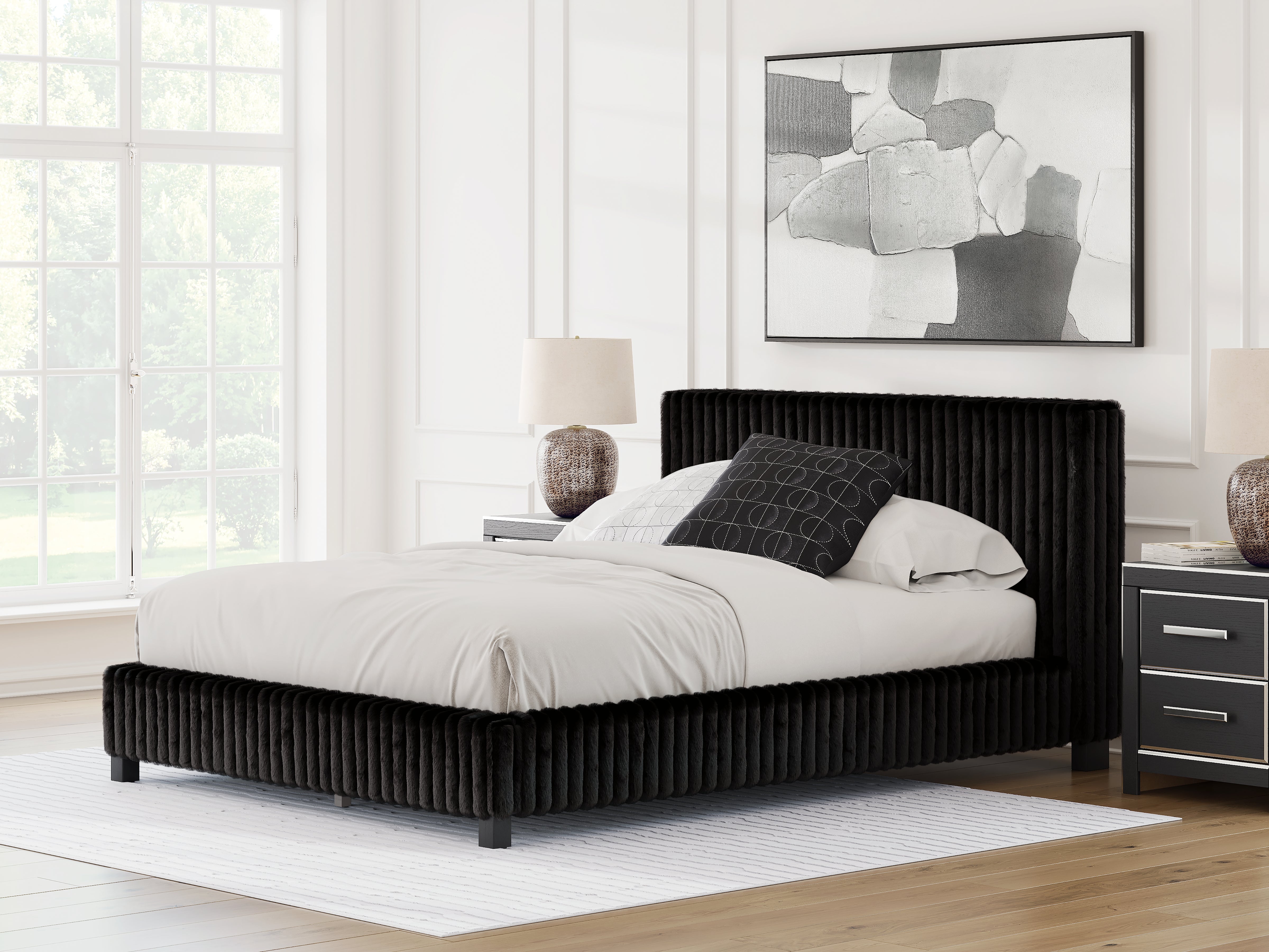 Elite Furniture Outlet - Ashley Furniture - Zuraleus Bedroom - Queen Upholstered Bed / Black - PCB3380B8