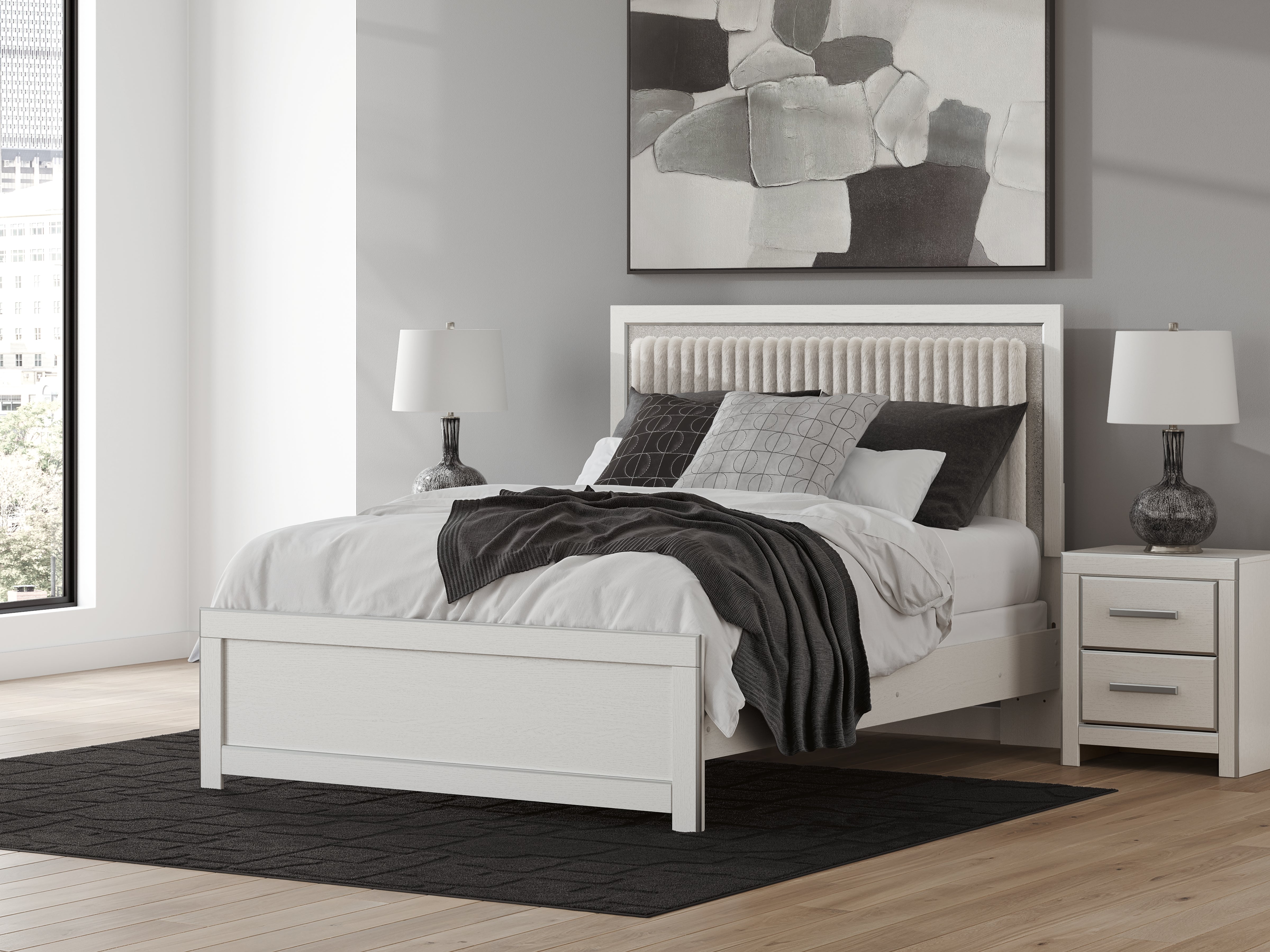 Elite Furniture Outlet - Ashley Furniture - Zuraleus Bedroom - Queen Upholstered Panel Bed / White - PCB3381B6