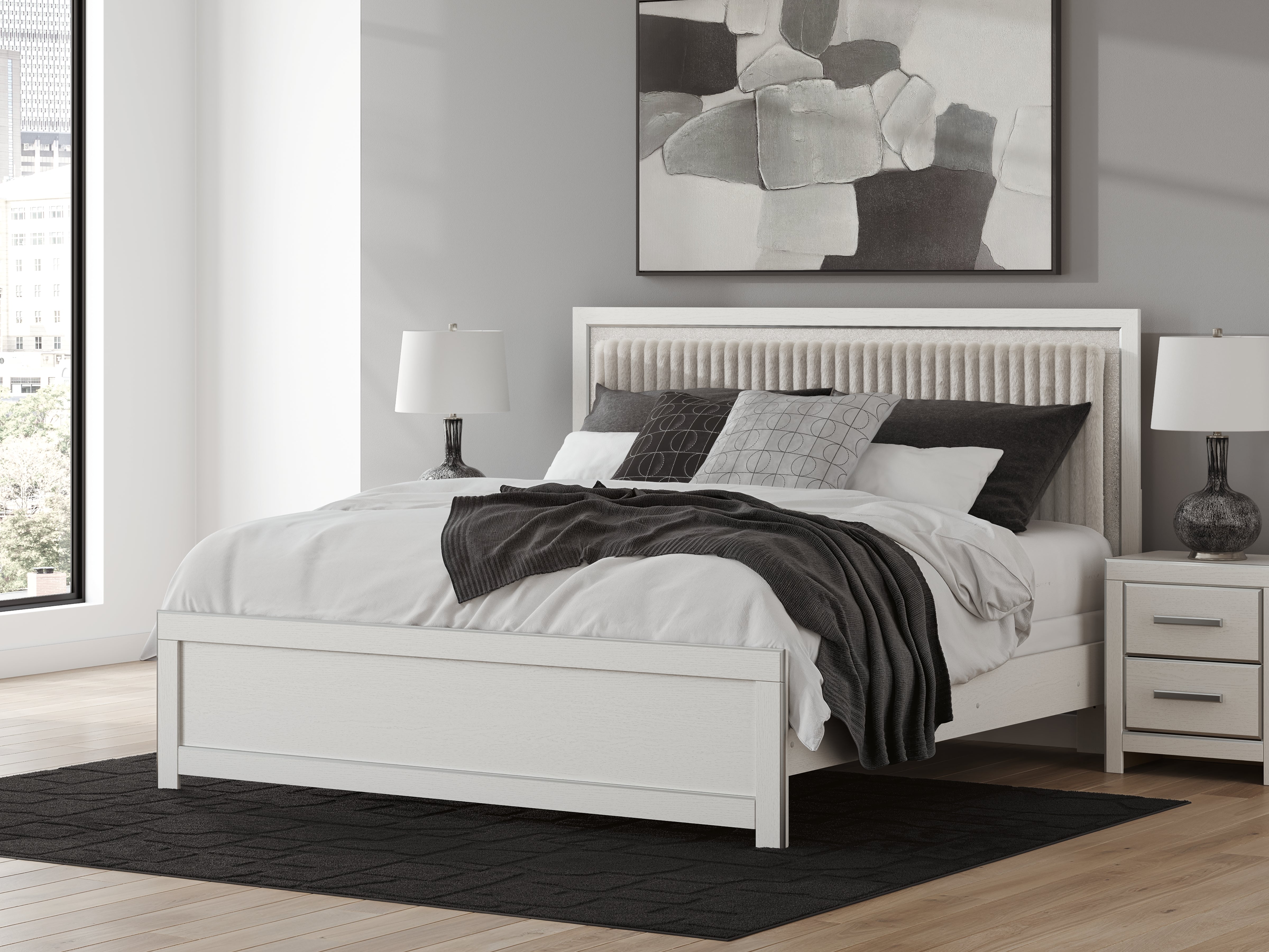 Elite Furniture Outlet - Ashley Furniture - Zuraleus Bedroom - King Upholstered Panel Bed / White - PCB3381B10