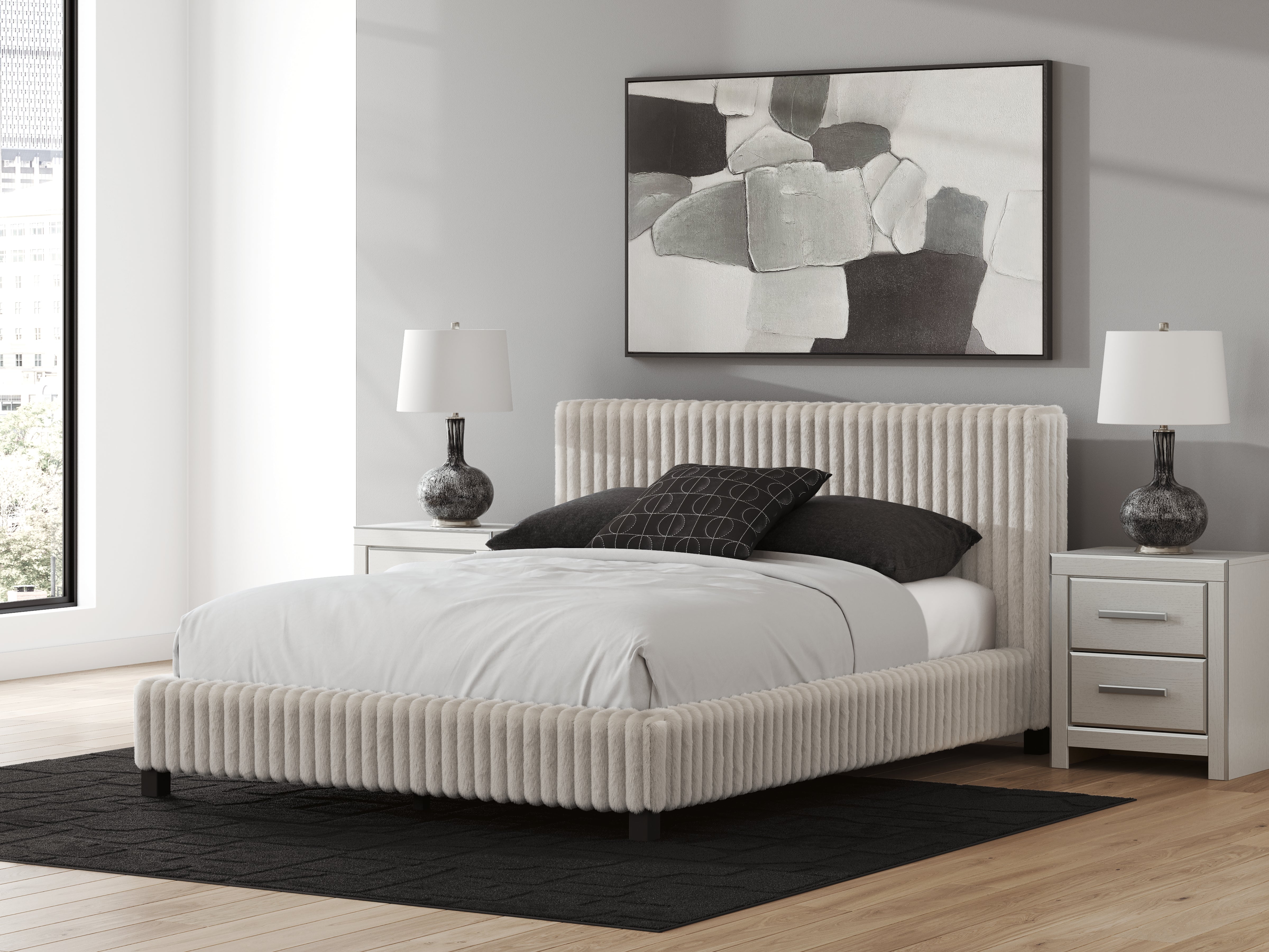 Elite Furniture Outlet - Ashley Furniture - Zuraleus Bedroom - Queen Upholstered Bed / White - PCB3381B11