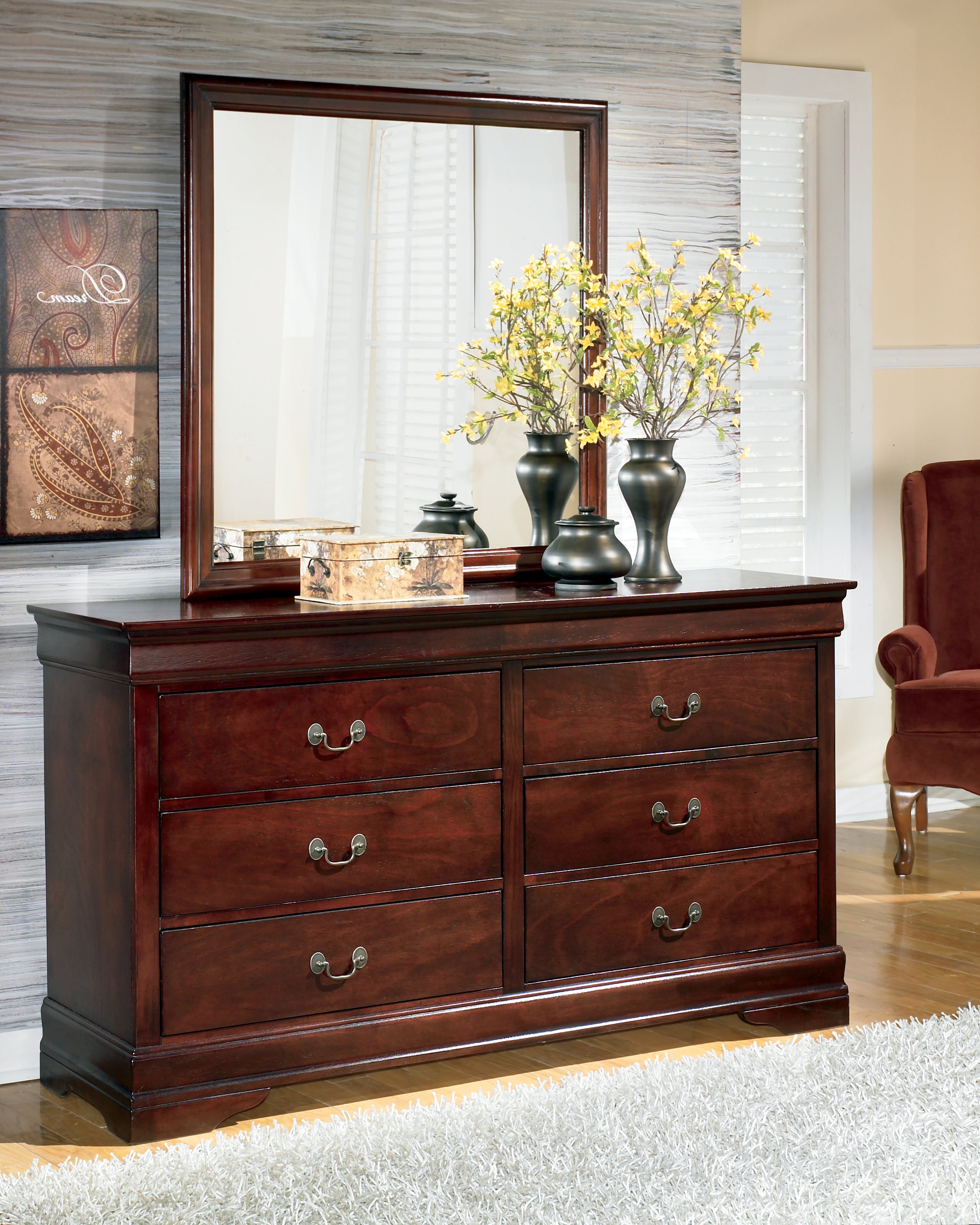 Elite Furniture Outlet - Ashley Furniture - Alisdair Bedroom - Dresser and Mirror / Reddish Brown - B376B1