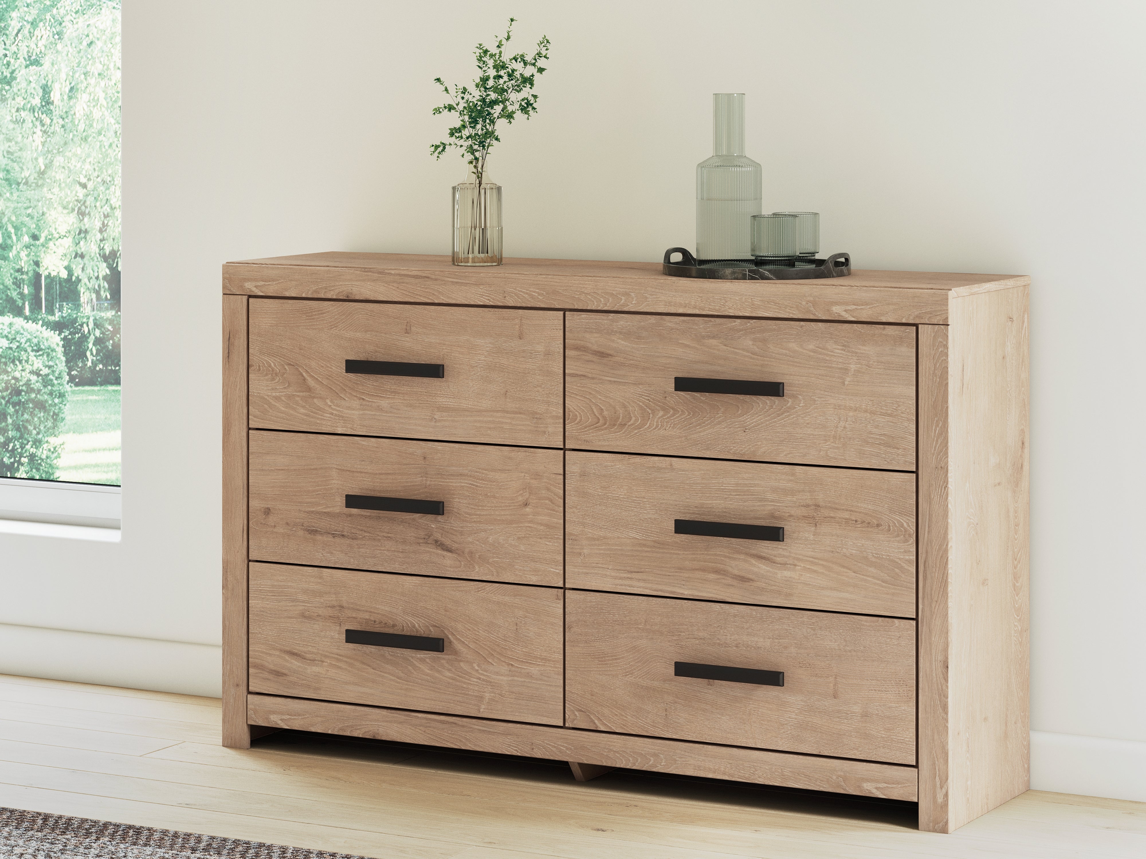 Elite Furniture Outlet - Ashley Furniture - Sanginlane Bedroom - Six Drawer Dresser / Tan - B3787-31