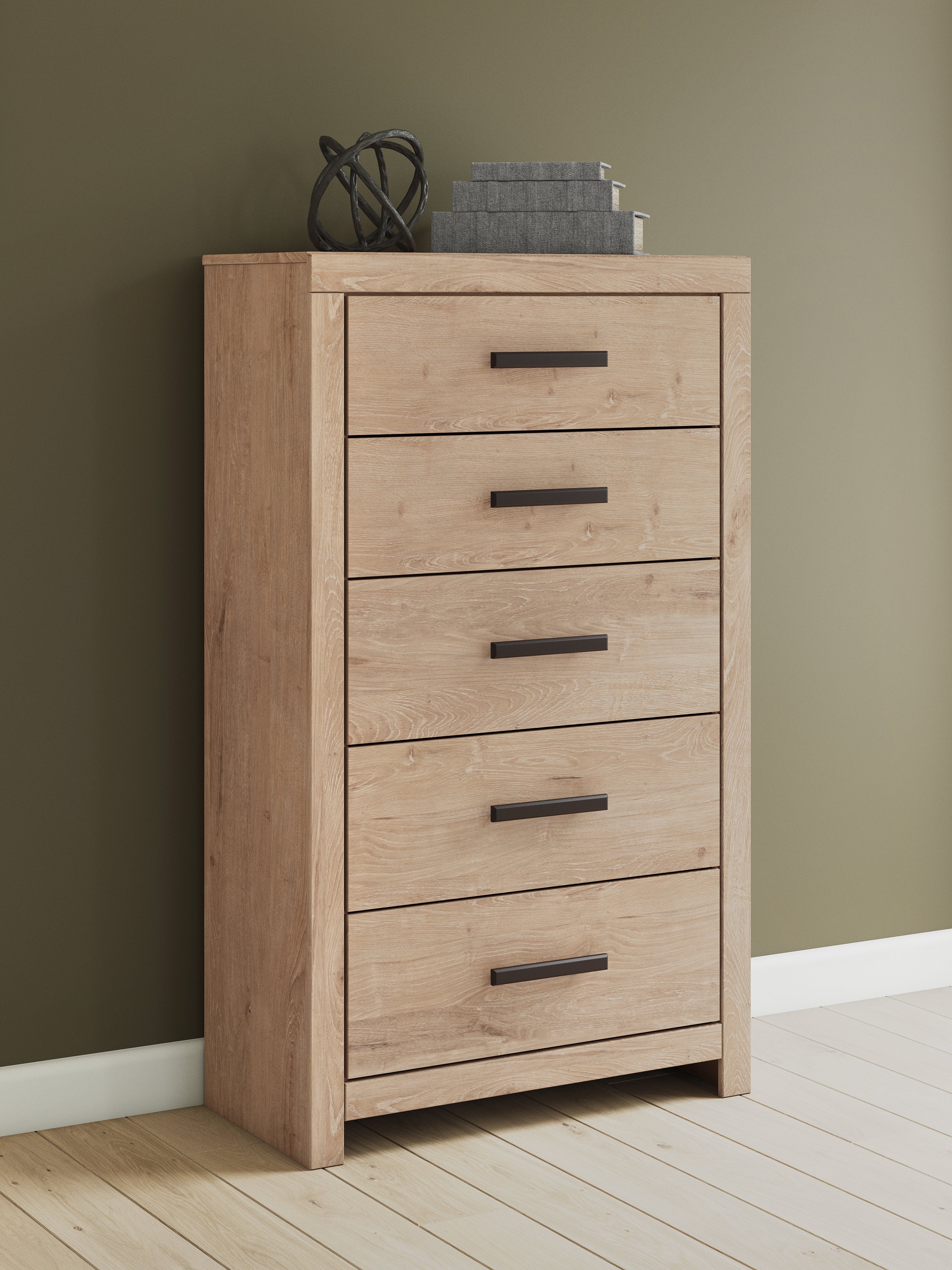 Elite Furniture Outlet - Ashley Furniture - Sanginlane Bedroom - Five Drawer Chest / Tan - B3787-46