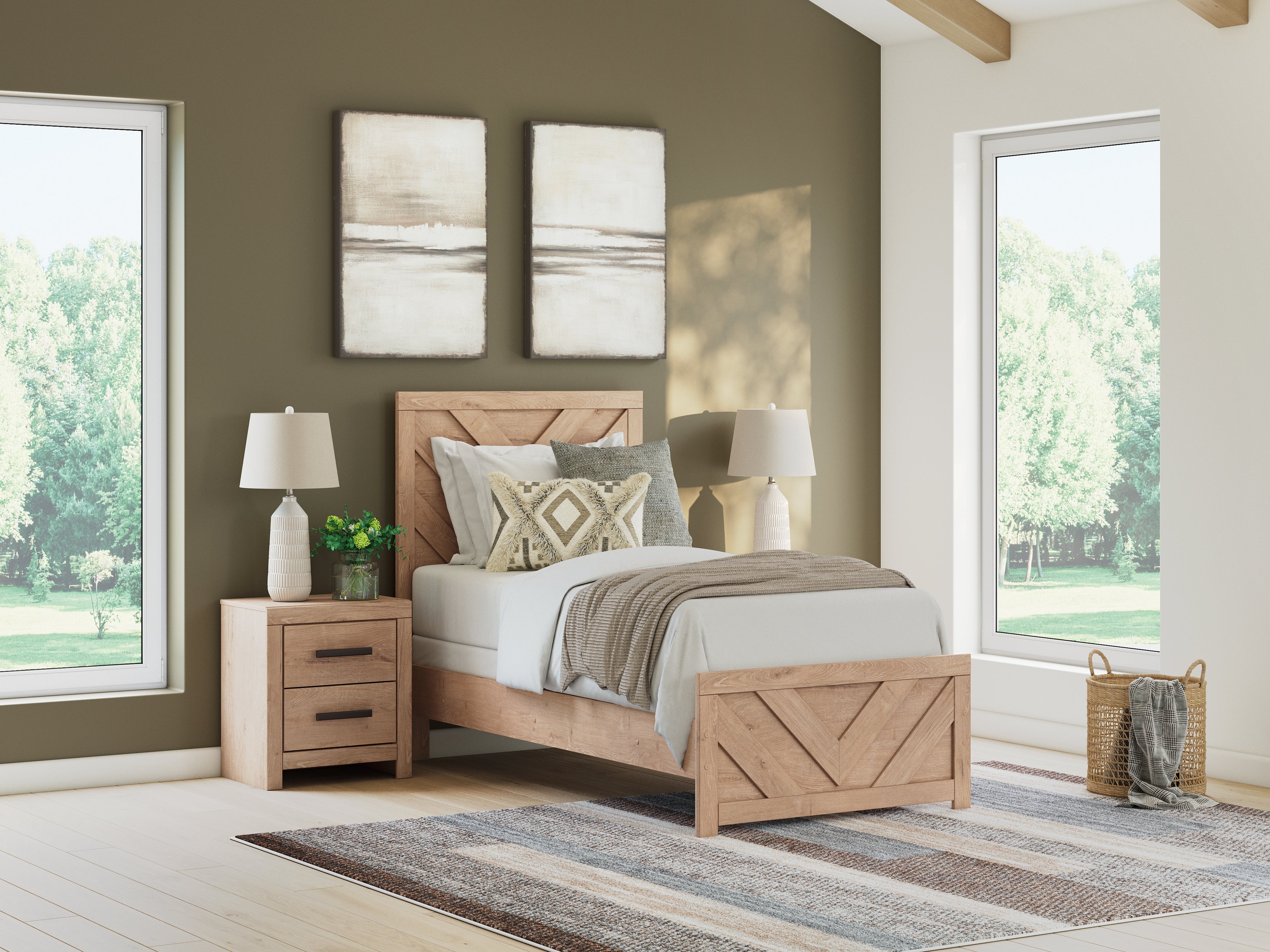 Elite Furniture Outlet - Ashley Furniture - Sanginlane Bedroom - Twin Panel Bed / Tan - B3787B2